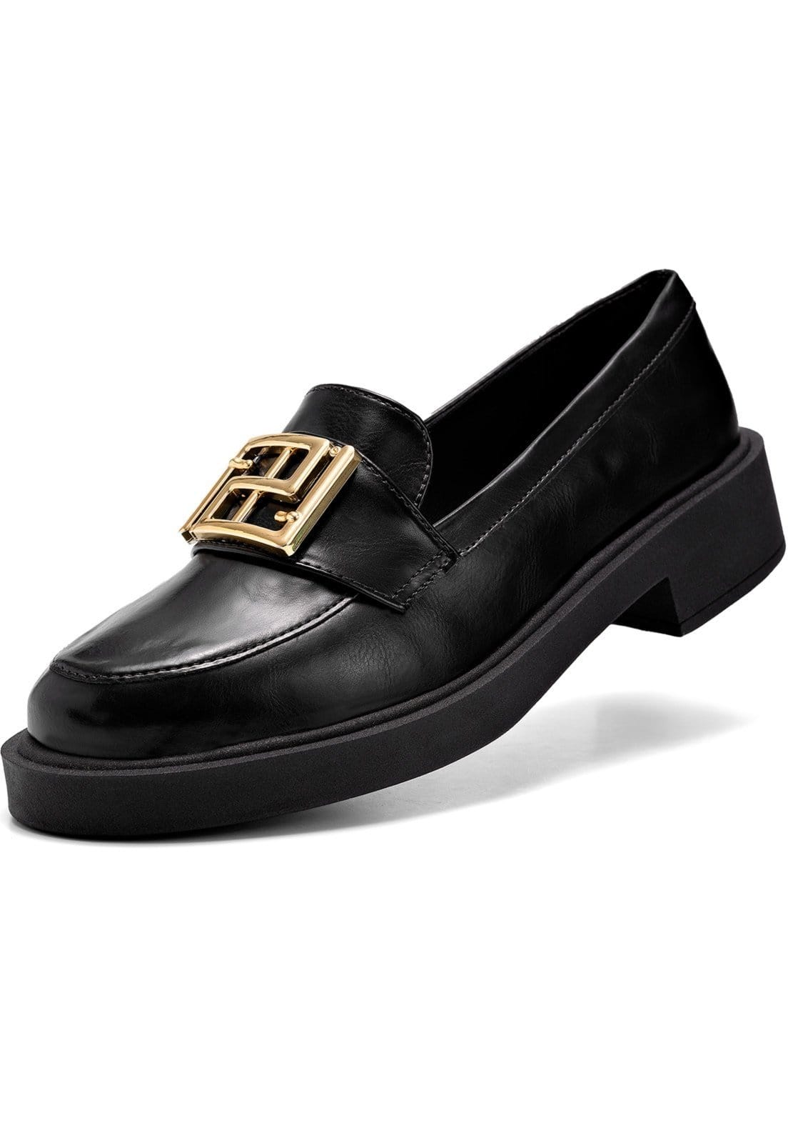 Mocassim Feminino Lumiss Bico Redondo Confortável Enfeite Metalizado Dourado