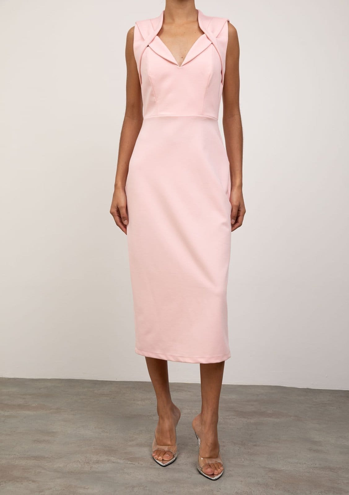 Vista 2 Vestido Iódice Ajustado Decote V Sem Manga Midi IÓDICE rosa