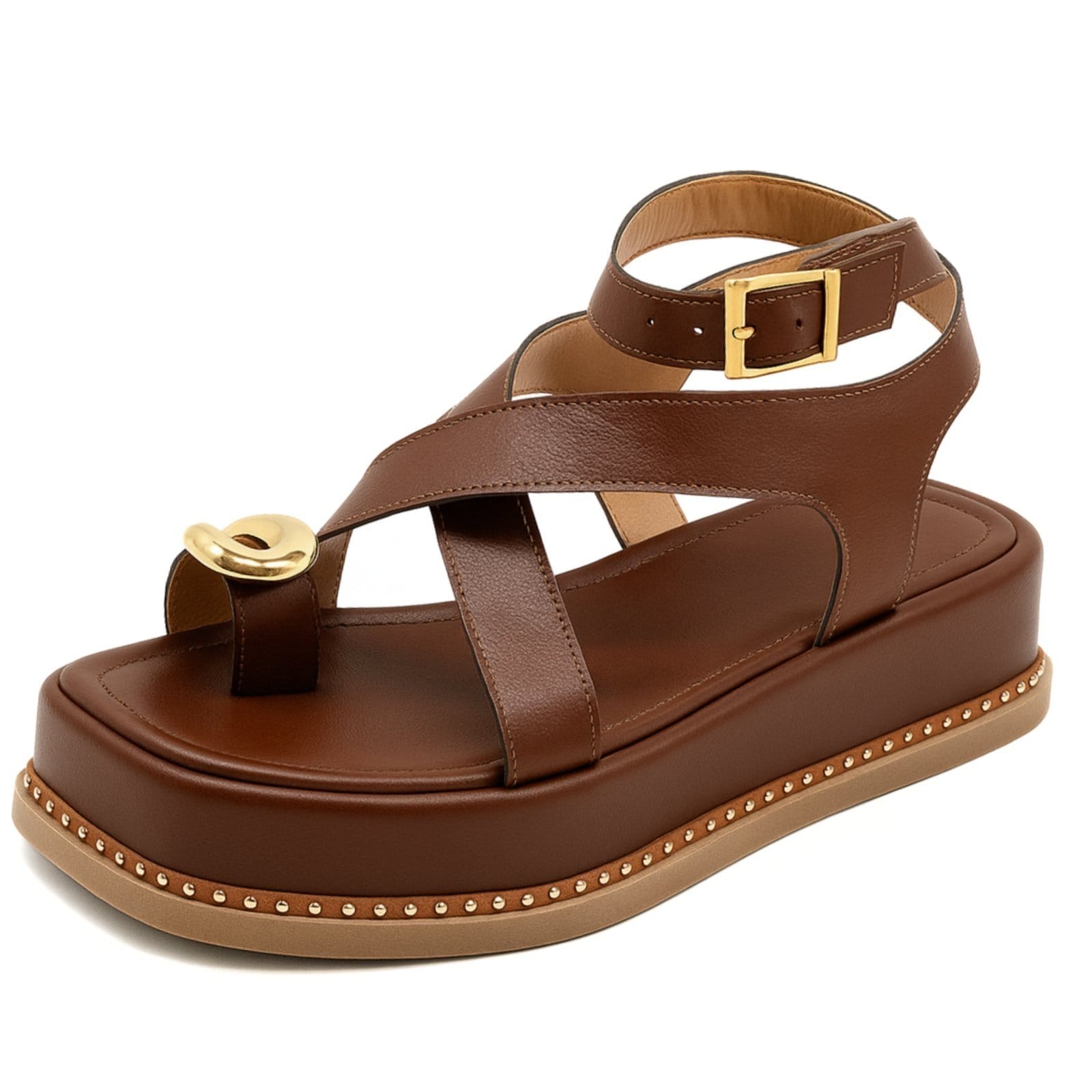 Vista 2 Sandália Feminina Papete Flatform Ring Toe Cacau Elegante 23403 Flor da Pele marrom