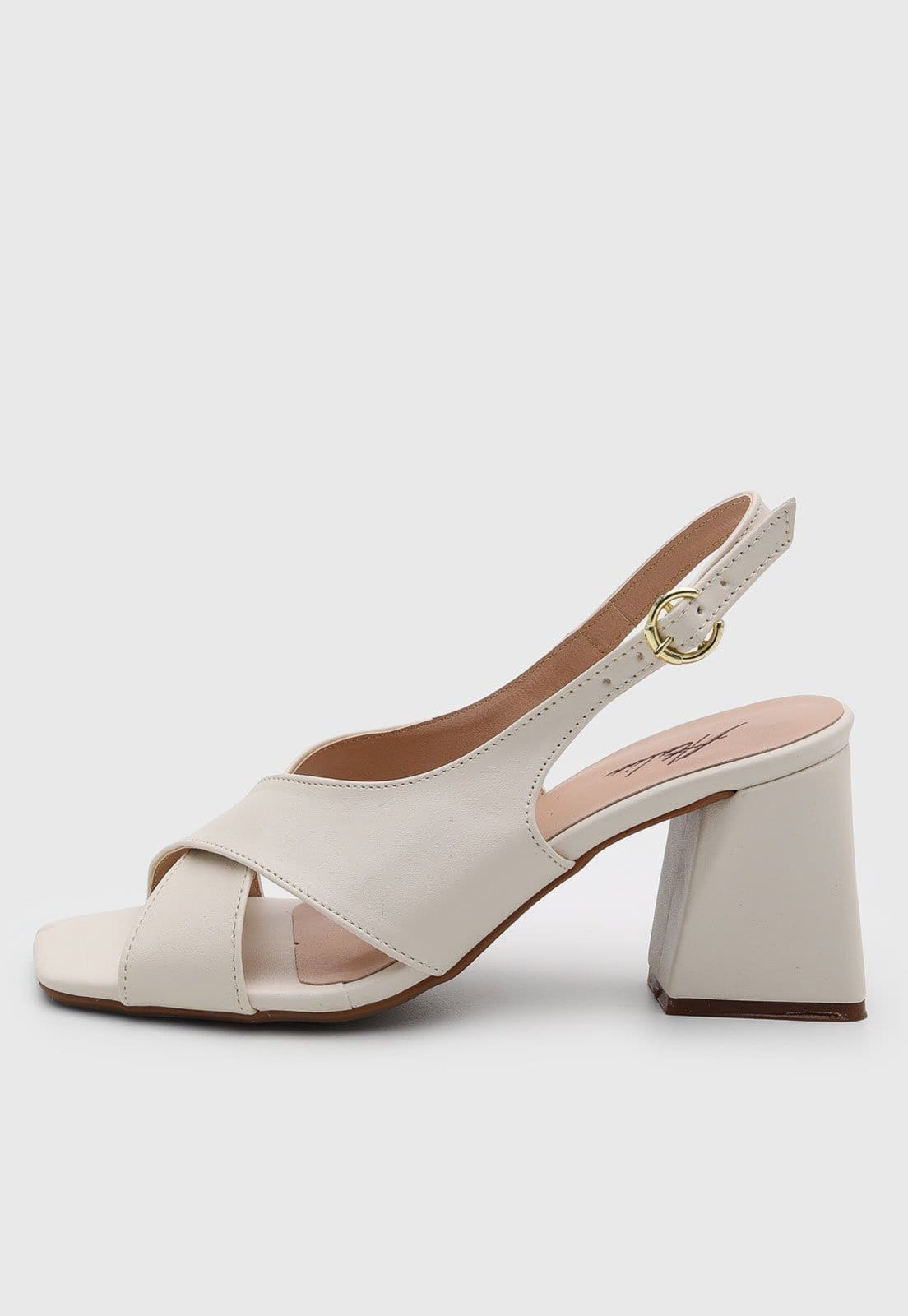 Sandália Salto Geométrico Feminina Atalia Shoes Santorine Off White Tiras Cruzadas Slingback Tendência 2026