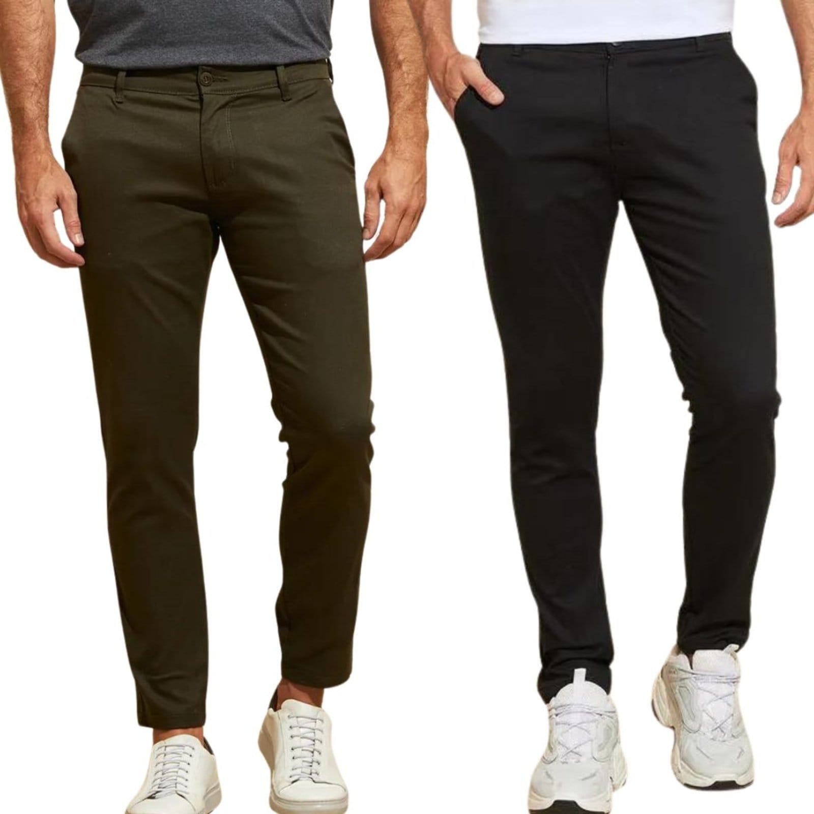 Kit 2 Calças Industrie de Sarja Chino Com Bolso Traseiro Embutido Alfaiataria Skinny Militar e Preto