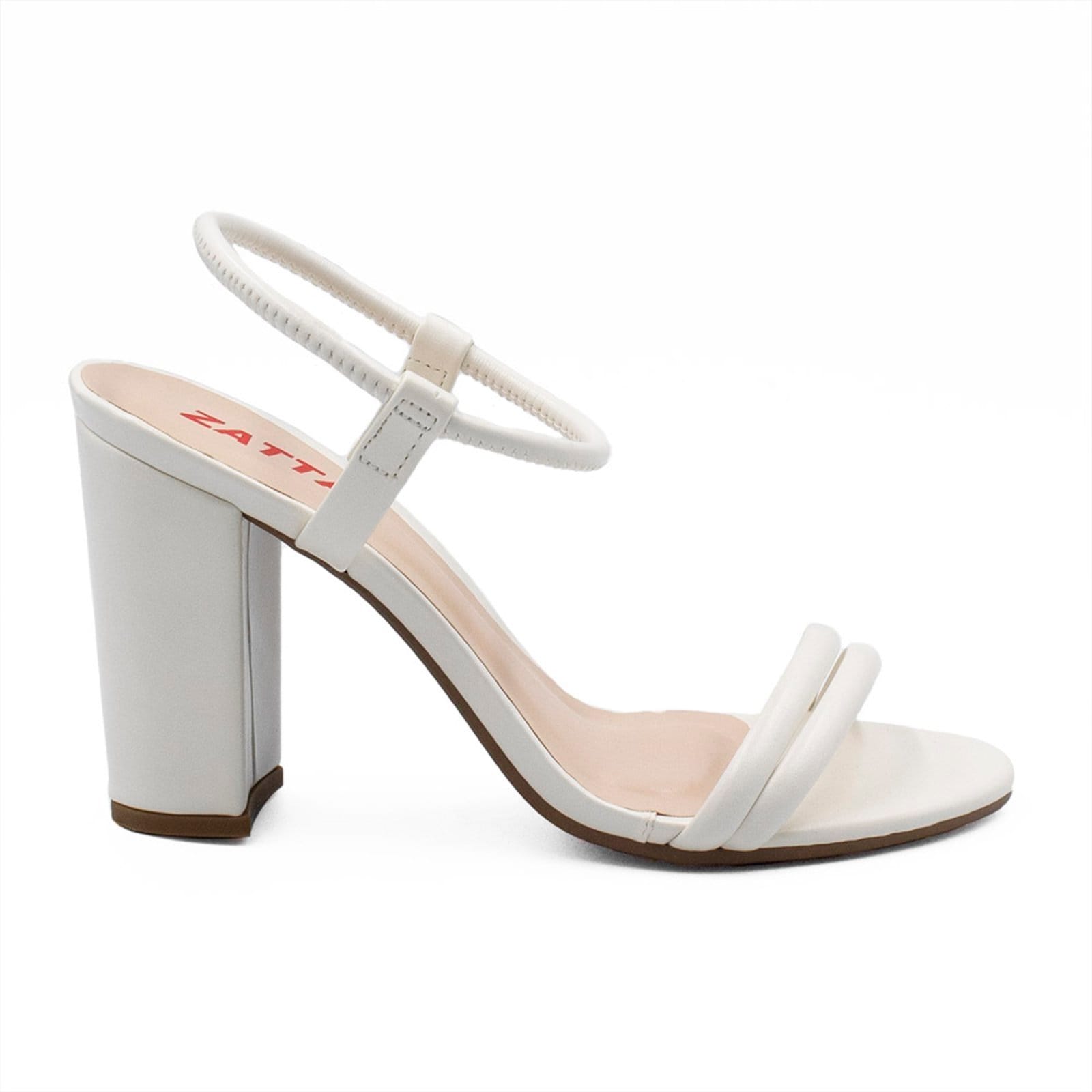 Sandália Zatta Salto Alto Bloco Tubinho Off White