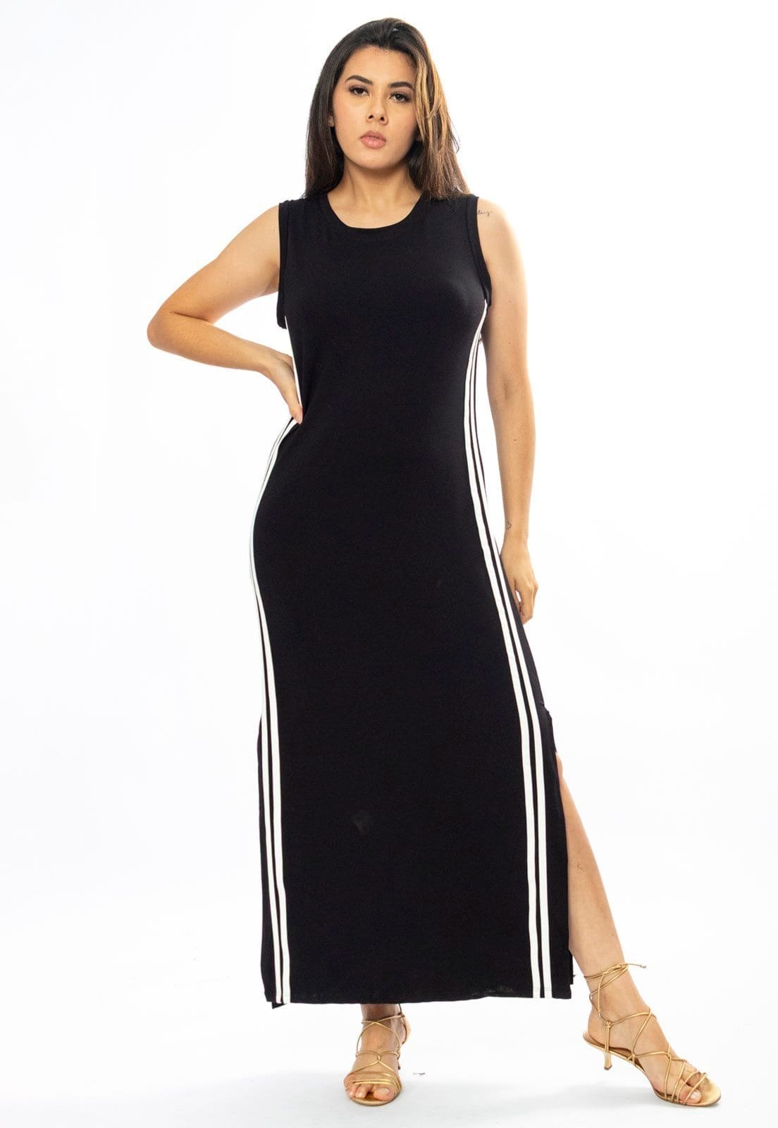 Vestido Cabanafree Midi Faixa Lateral Black