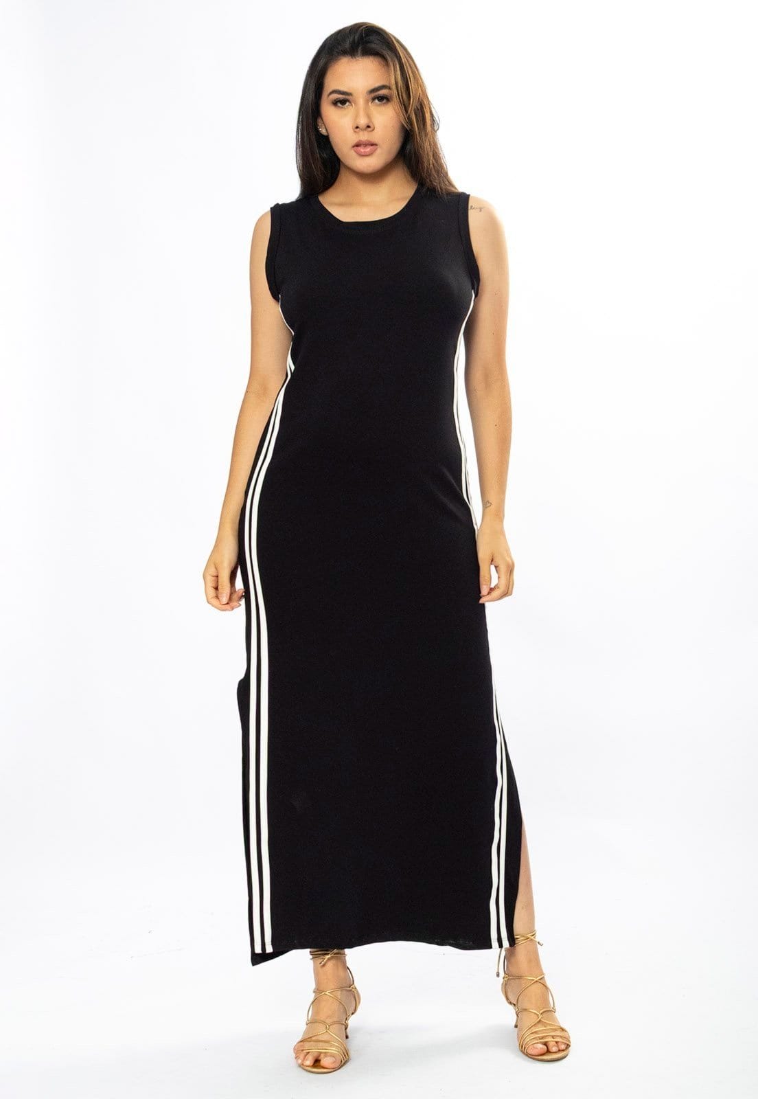 Vista 2 Vestido Cabanafree Midi Faixa Lateral Black Cabanafree off-white black