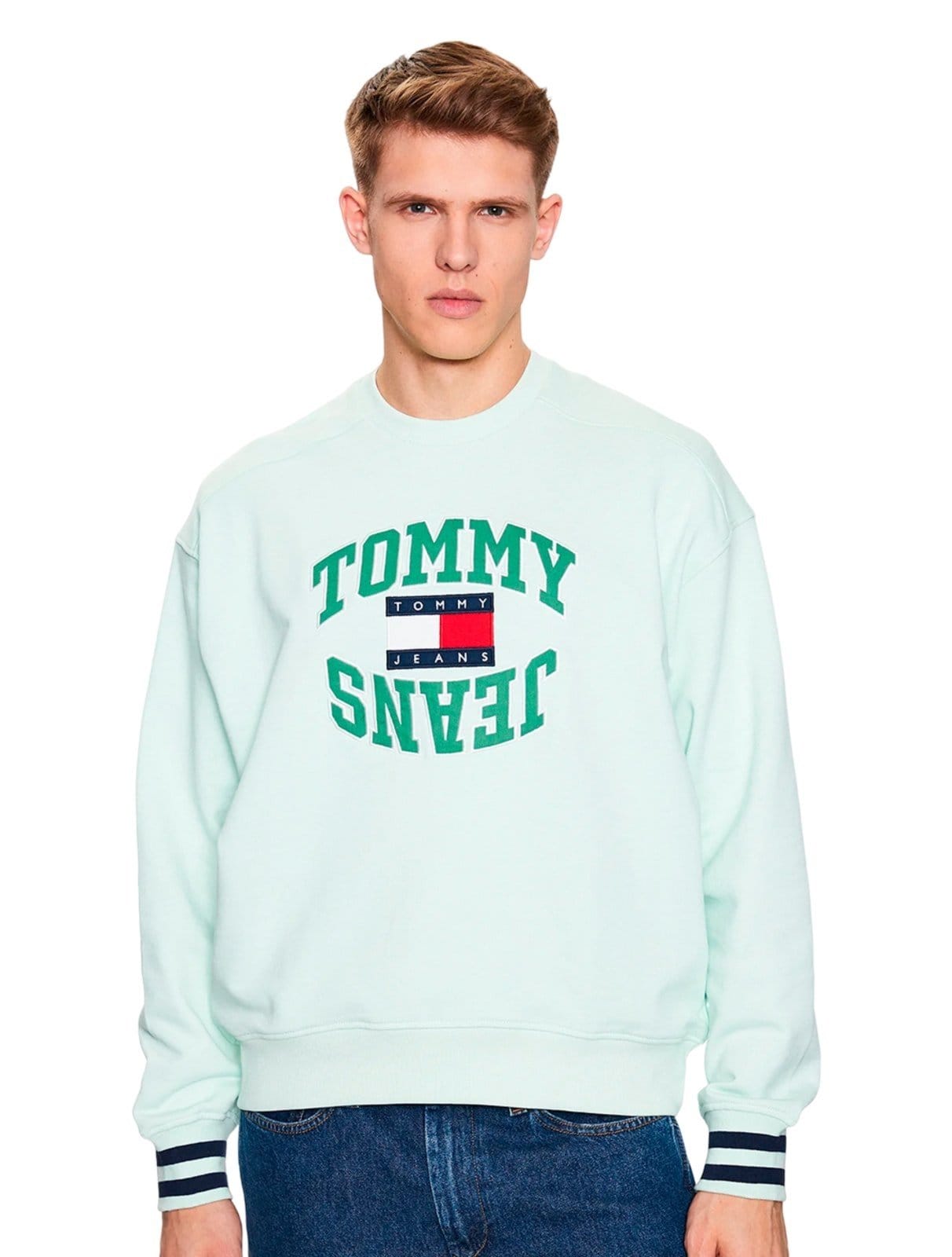 Moletom Tommy Jeans Masculino Crewneck Boxy Arched Logo Claro