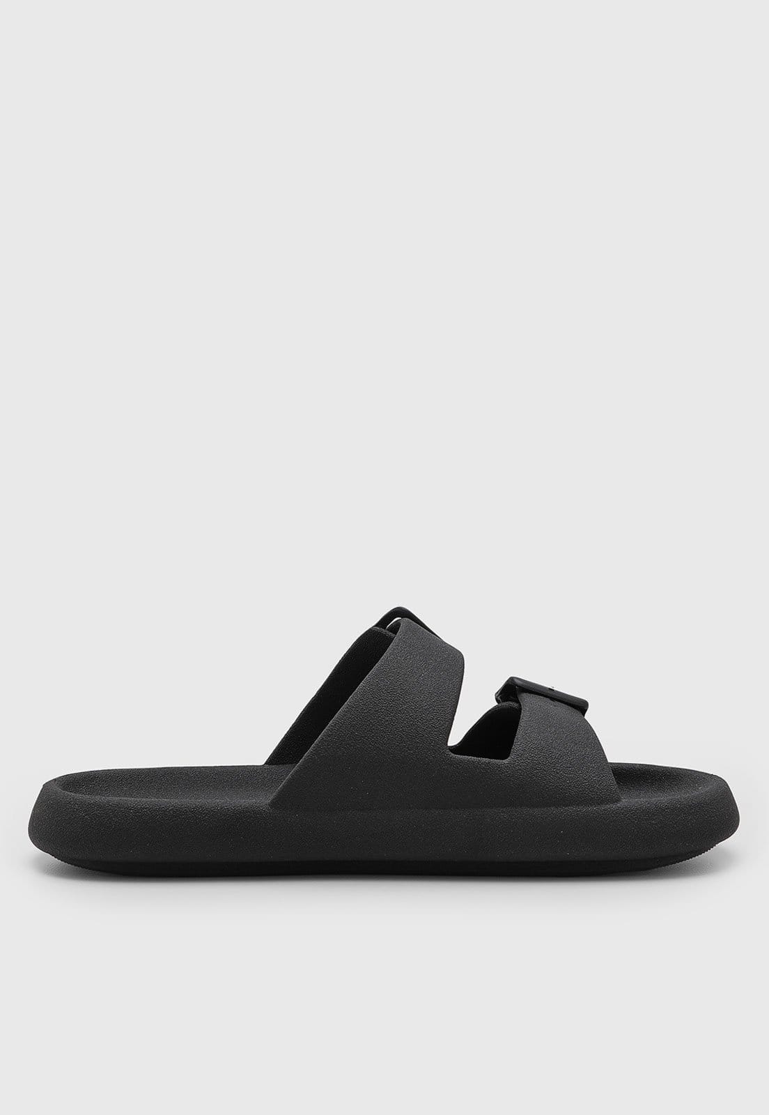 Vista 2 Rasteira Aberta Feminina Colcci duas tiras fivelas Preta Colcci preto