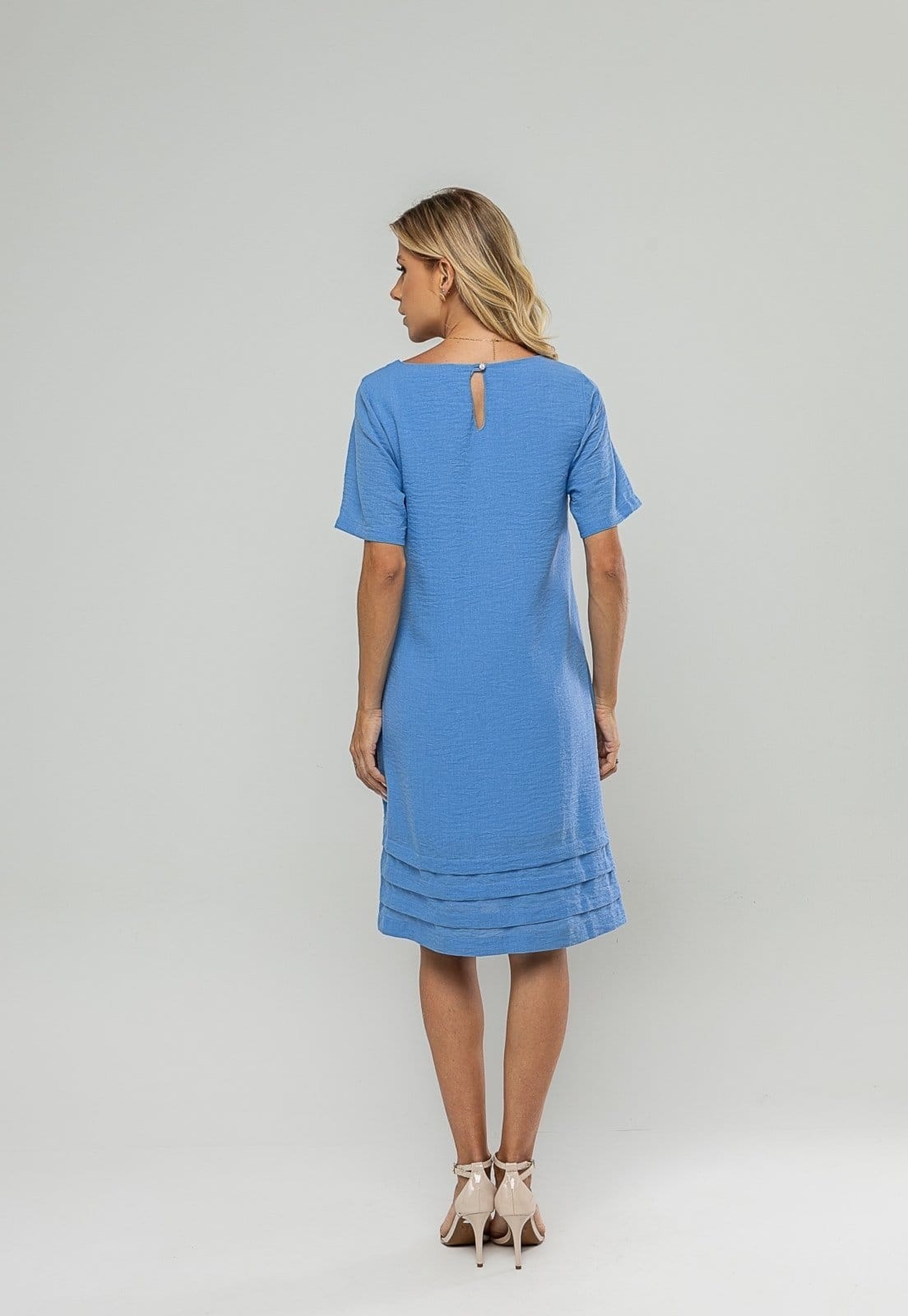 Vista 2 Vestido Curto Com Pregas Na Barra Salvatore Salvatore Fashion azul