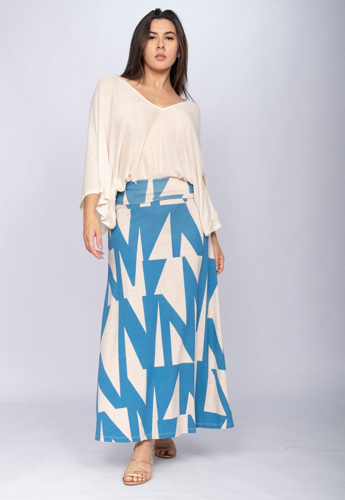 Vista principal Saia CabanaFree Longa Malha SAZ Estampa Geometric Blue Cabanafree azul/estampado blue