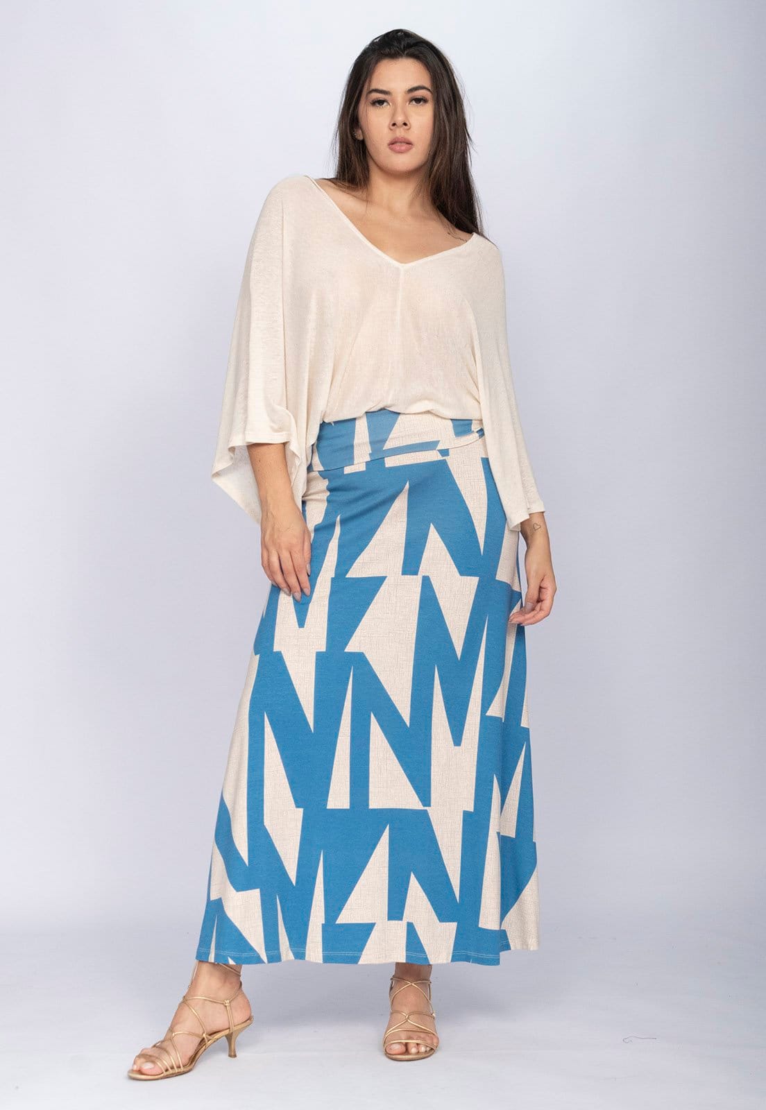 Vista 2 Saia CabanaFree Longa Malha SAZ Estampa Geometric Blue Cabanafree azul/estampado blue