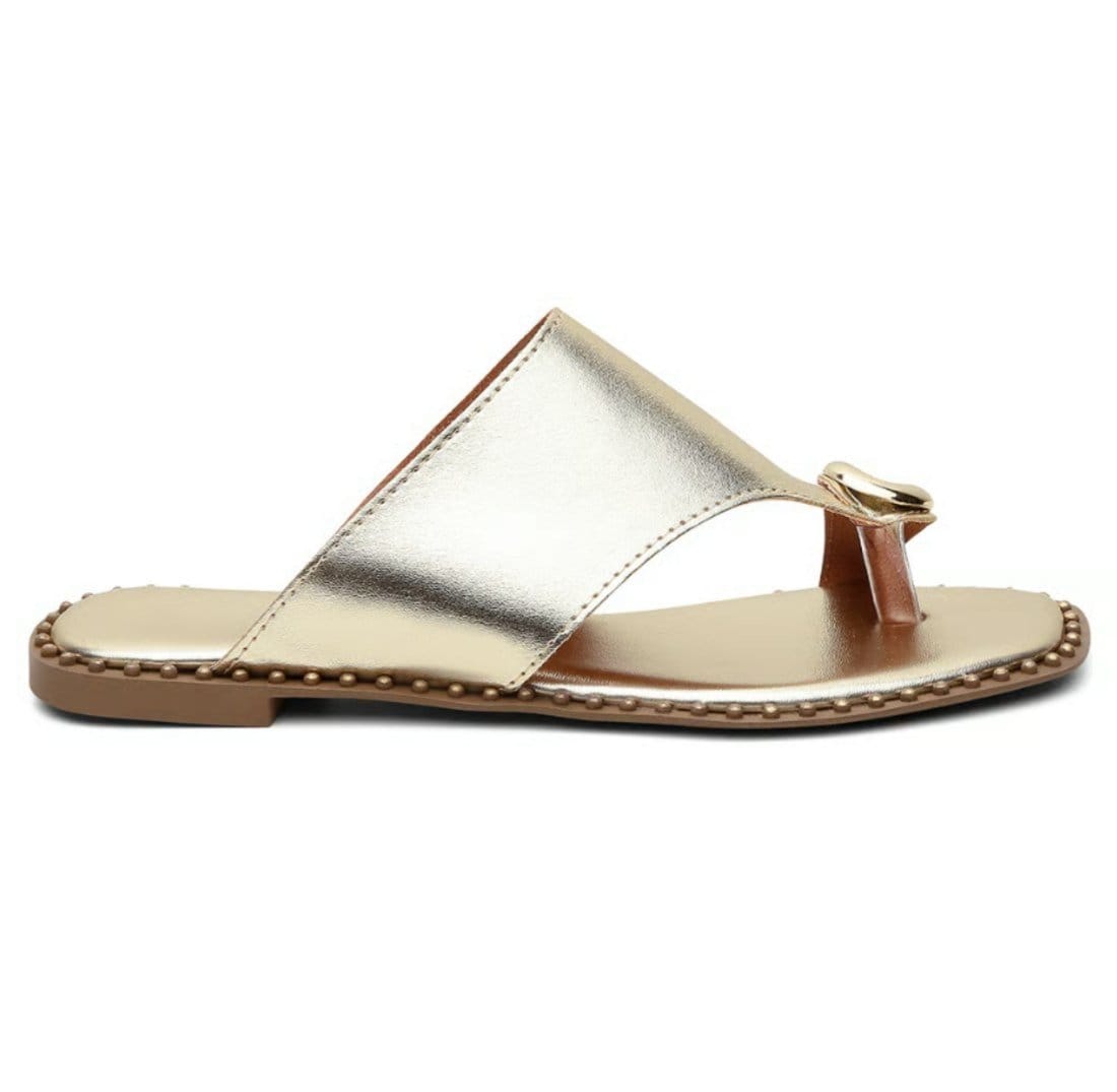 Vista 2 Sandália Feminina Rasteira Dourada Detalhe Dourado Santa Rosa dourado rosa