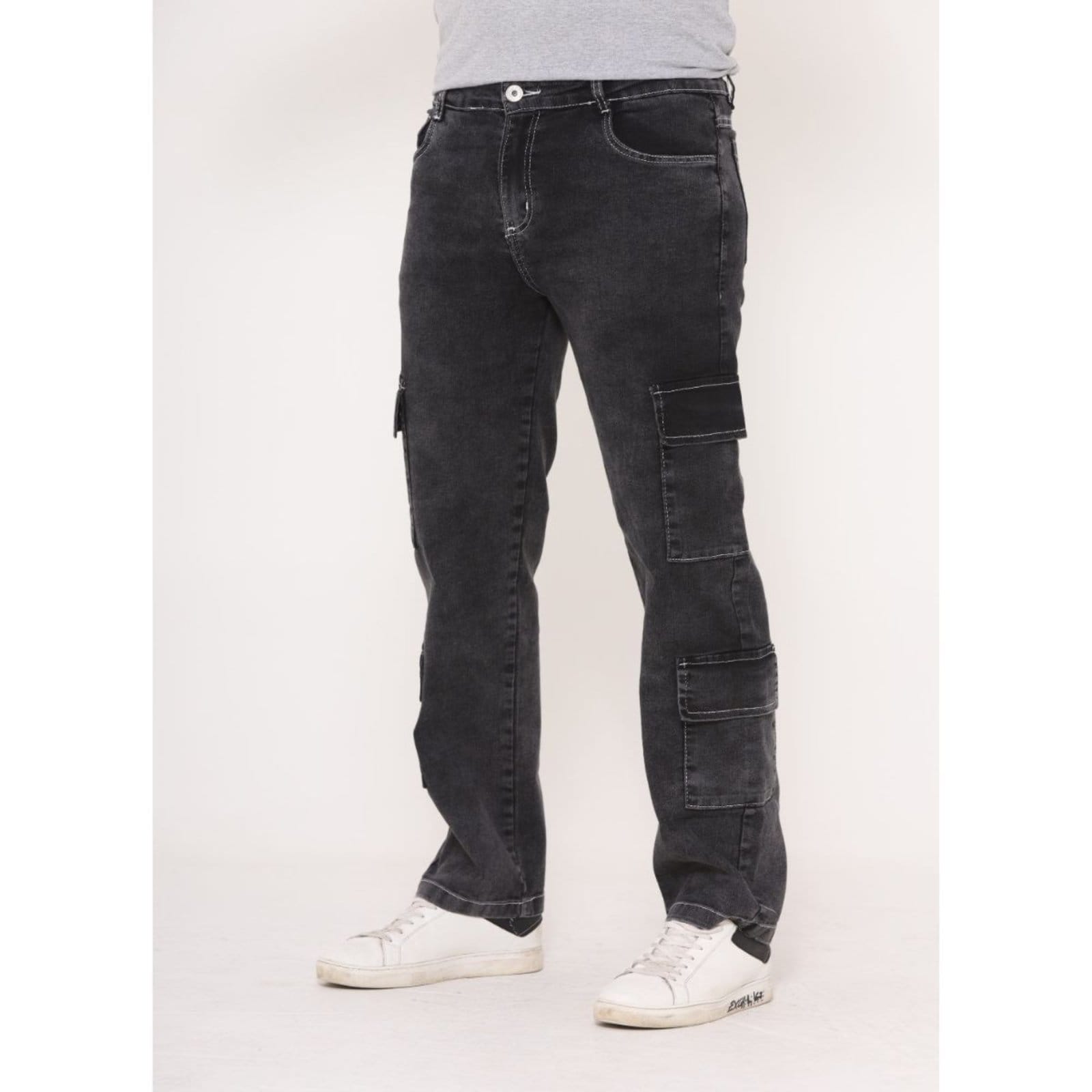 Vista 2 Calça Cargo 4 Bolsos Laterais Funcionais Masculina Alleppo Jeans cinza/grafite