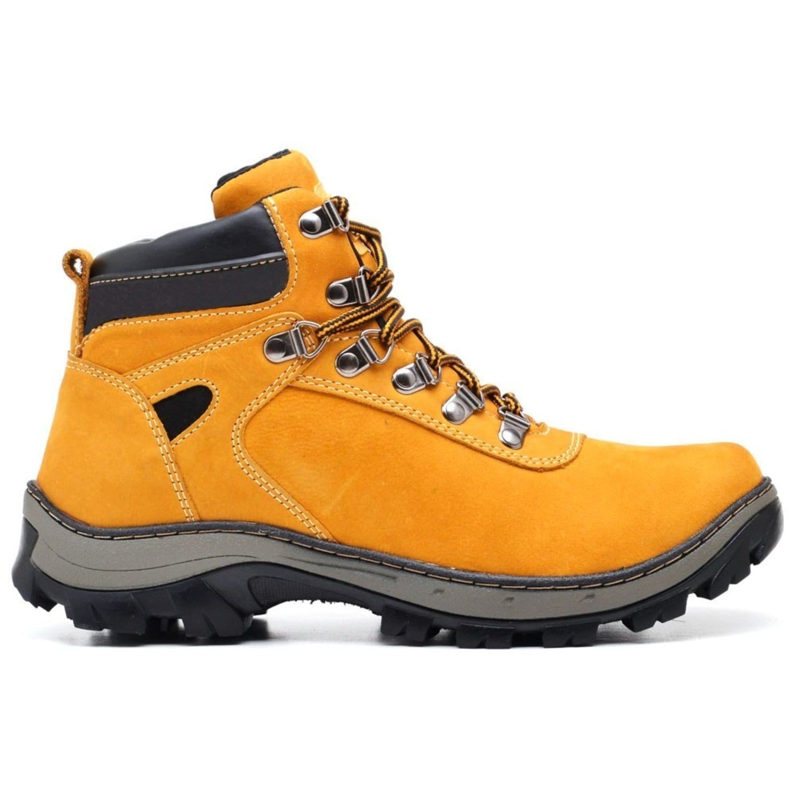 Coturno Adventure Bota Couro Masculina Cano Médio Atacador Solado Tratorado Borracha Antiderrapante Resistente Conforto Mostarda