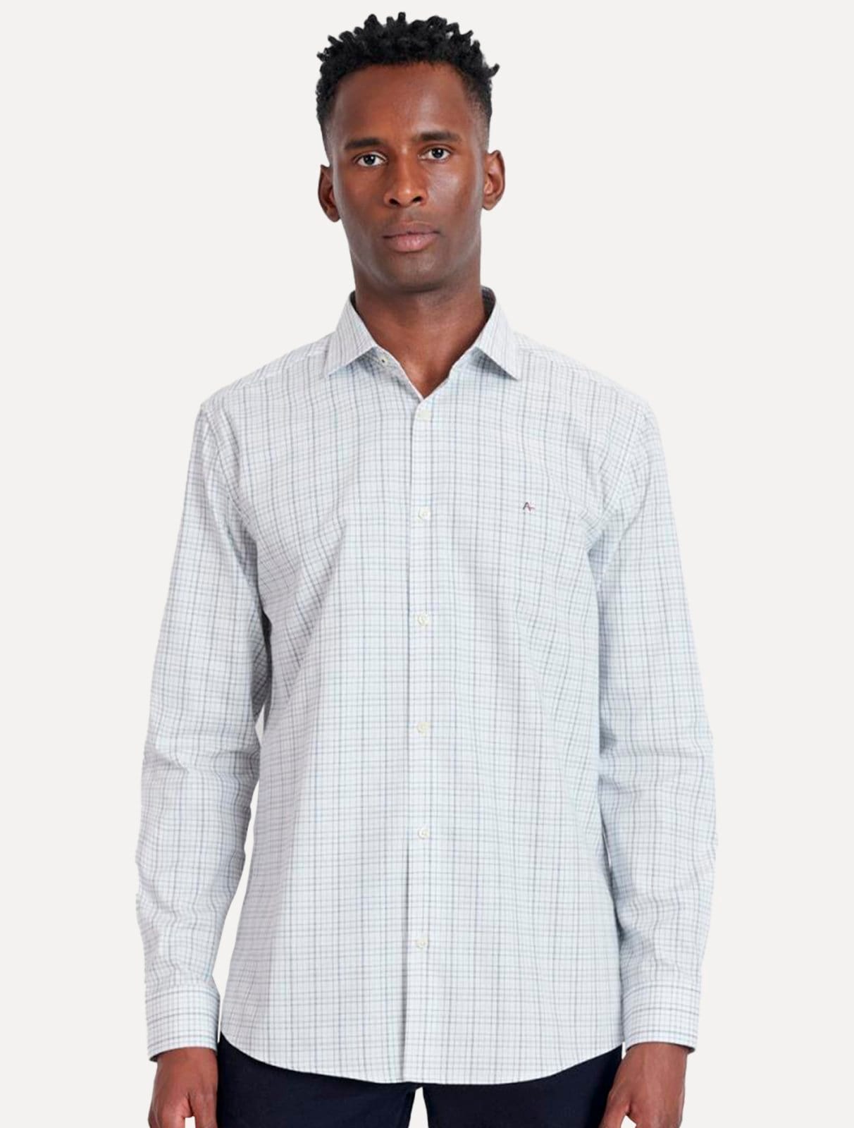 Camisa Aramis Masculina Slim Tricoline Micro Grid Xadrez Marinho/Branca