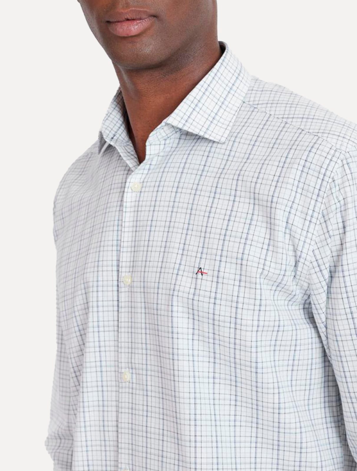 Vista 2 Camisa Aramis Masculina Slim Tricoline Micro Grid Xadrez Marinho/Branca Aramis branco