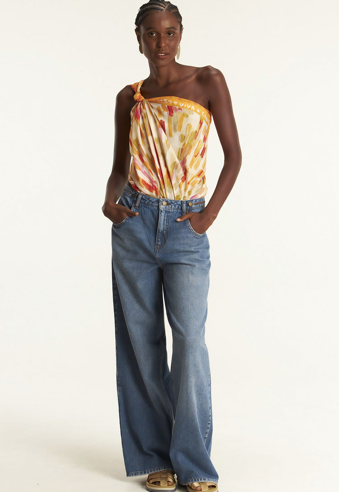 Vista 2 Calça Jeans Cantão Barrel Oversized Cantão azul