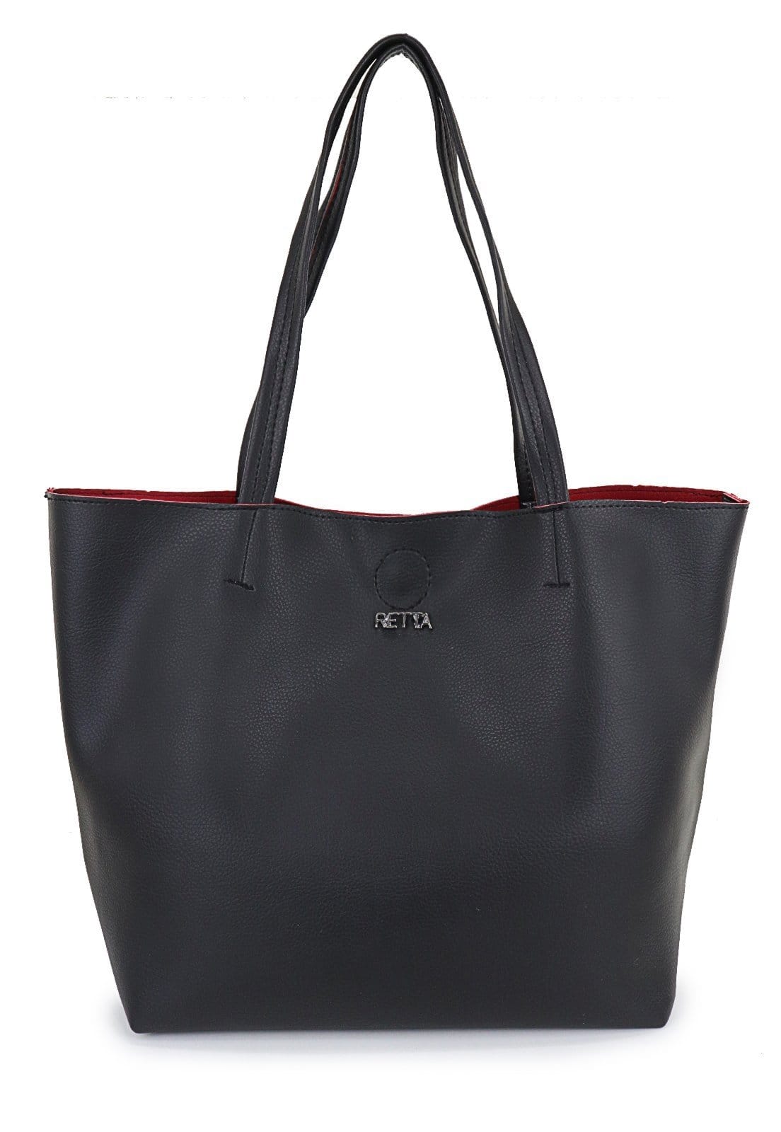 Vista 2 Bolsa Sacola Feminina Dia a Dia de Ombro Tira Colo Retta Oficial Preta Retta Oficial preto