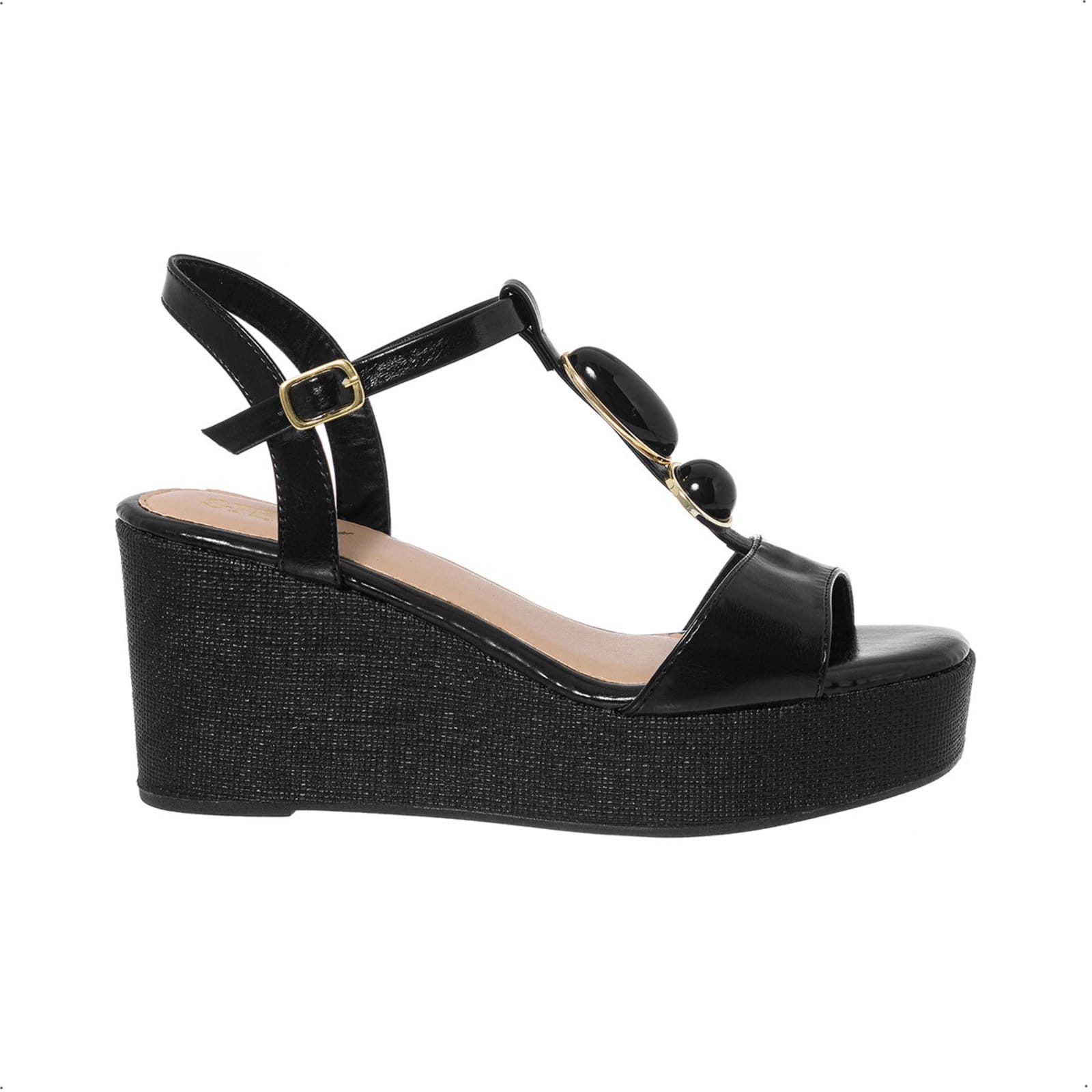 Sandália Anabela Plataforma Stessy Boho Chic Pedraria Rafia Lançamento Verão