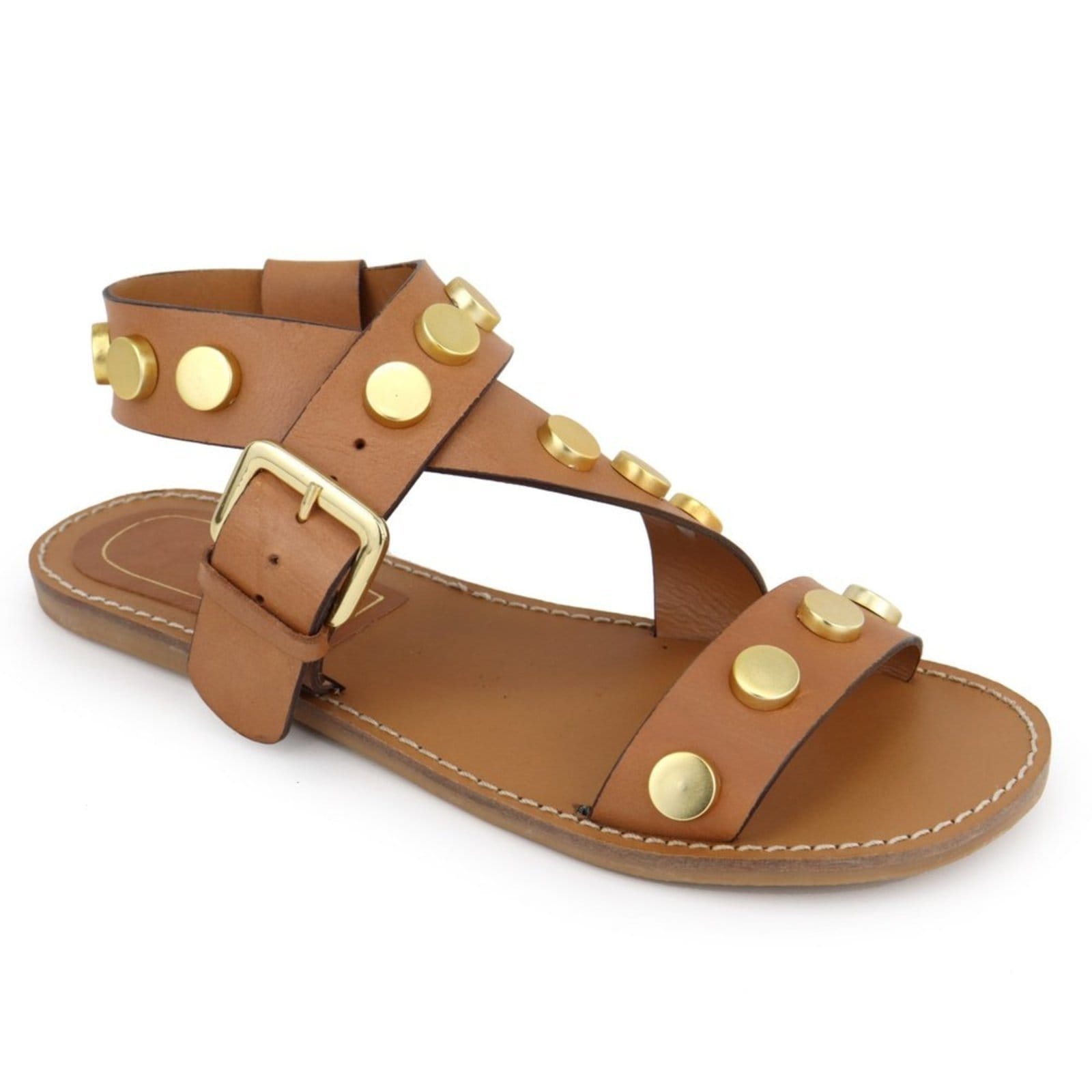 Vista 2 Sandália Rasteira Cravo Feminina em Couro Maria Paula Camel MARIA PAULA caramelo