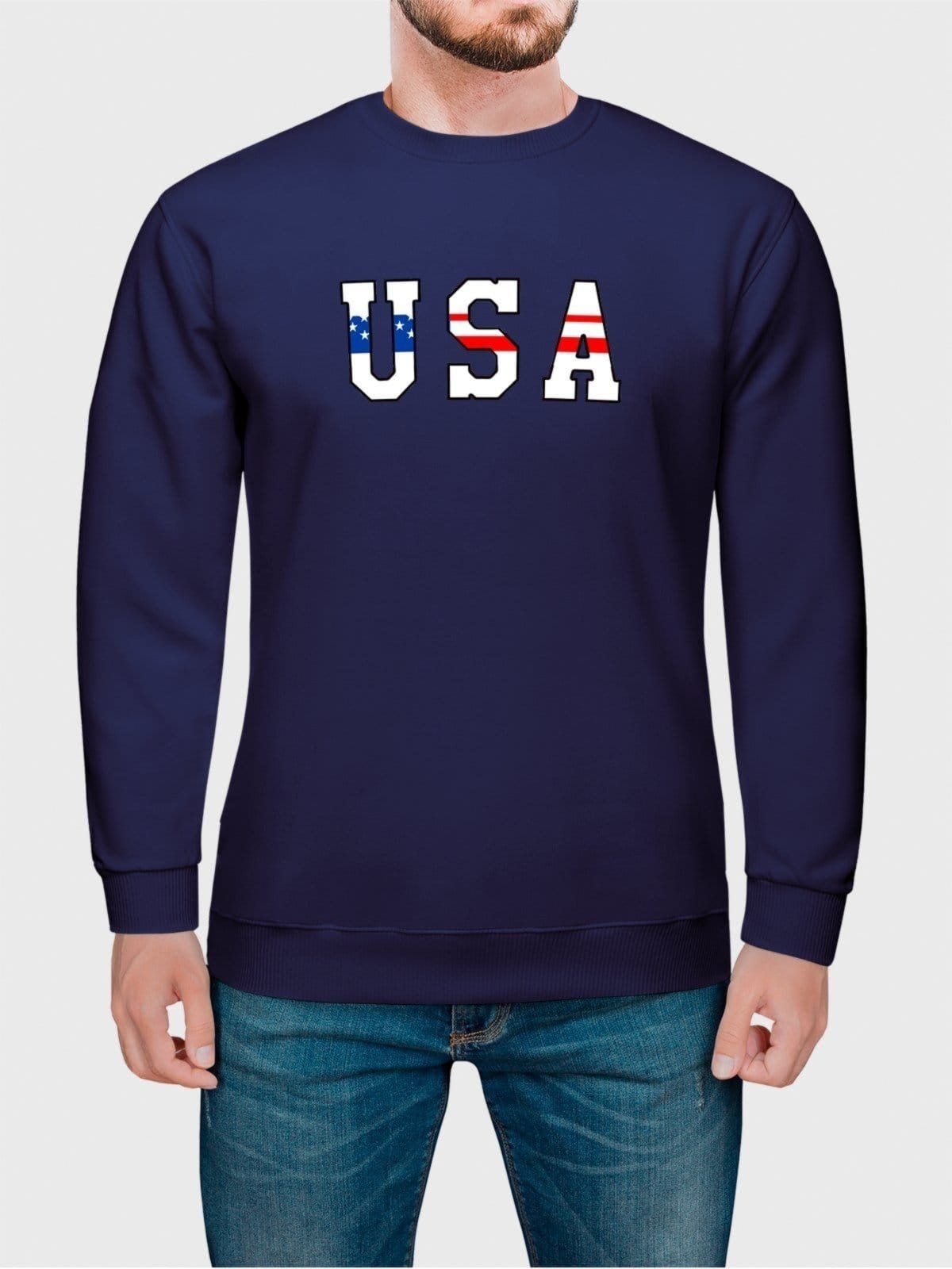 Moletom Gola Redonda Masculino Flanelado Estampa USA