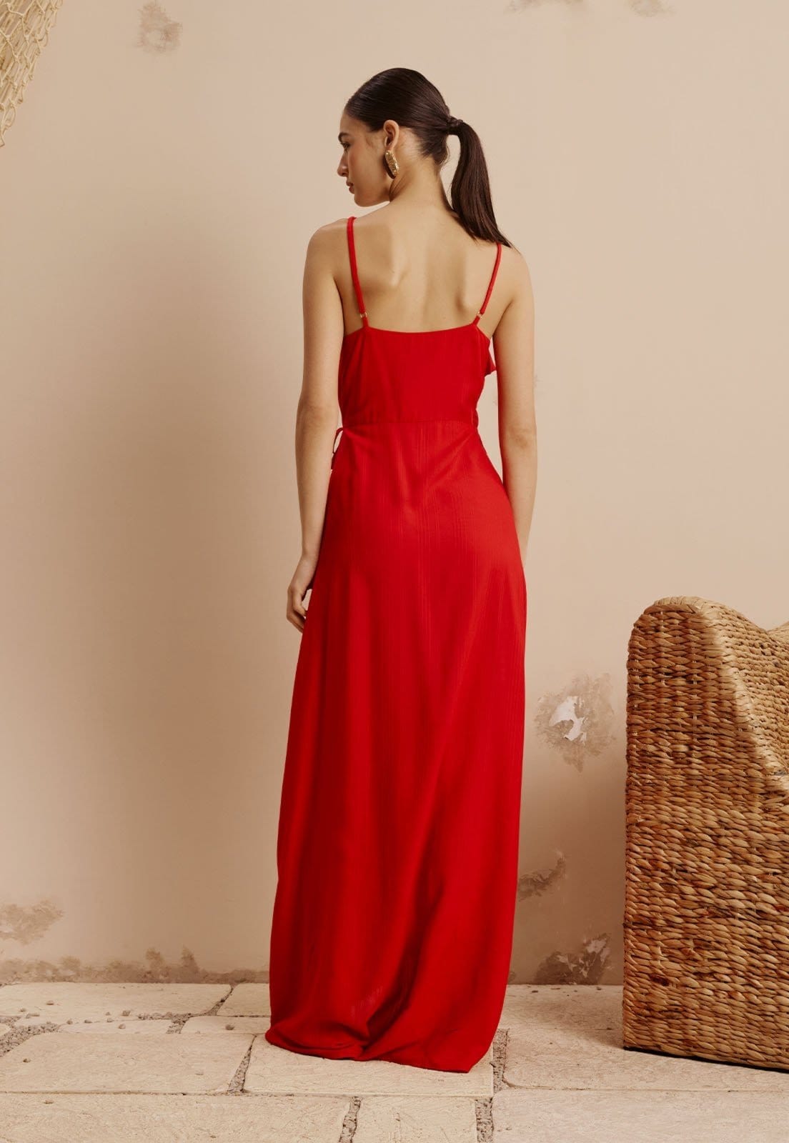 Vista 2 Vestido Longo Cachecouer Babados Liso CaCay azul