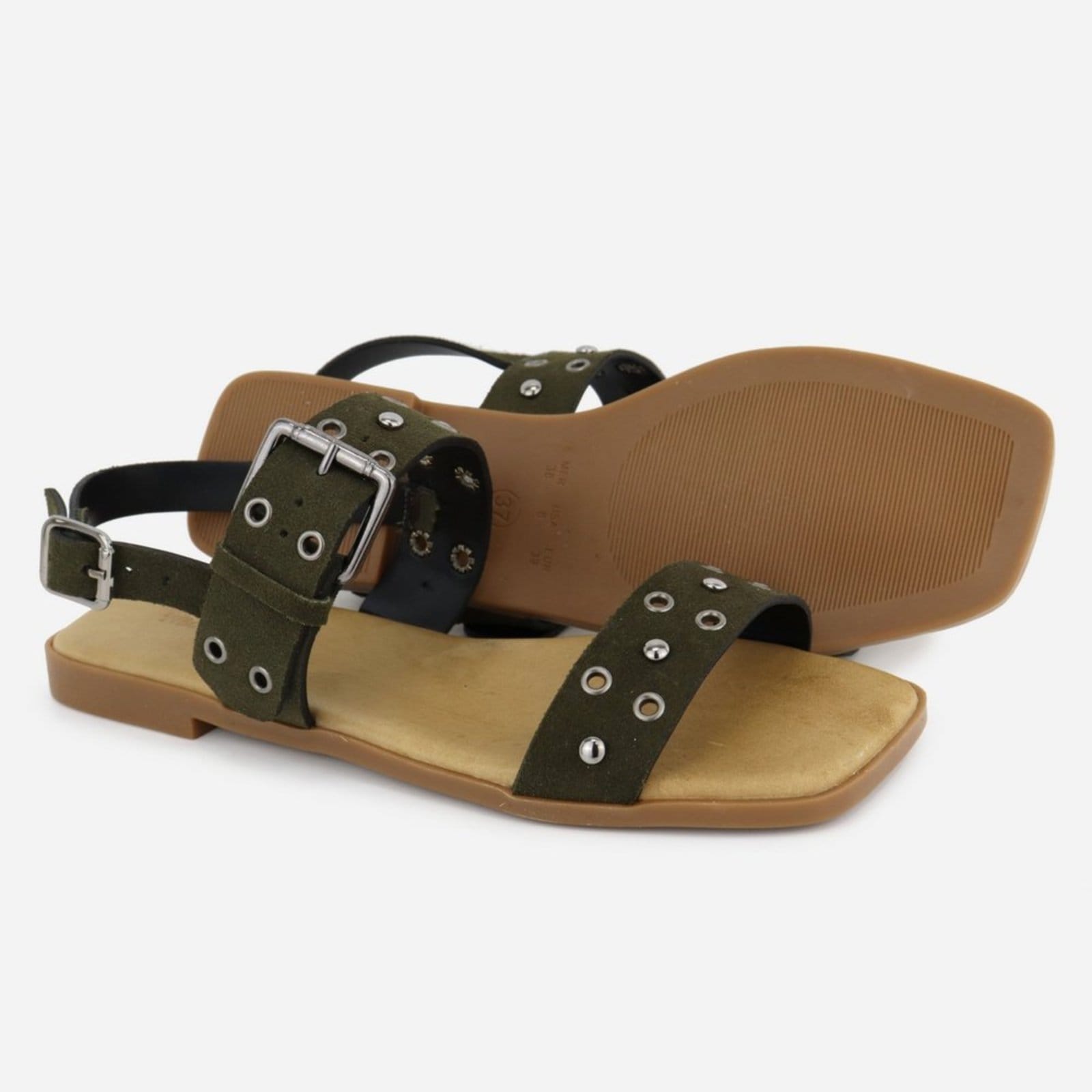 Vista 2 Sandália Rasteira Feminina Couro Maria Paula Dia a Dia MARIA PAULA verde