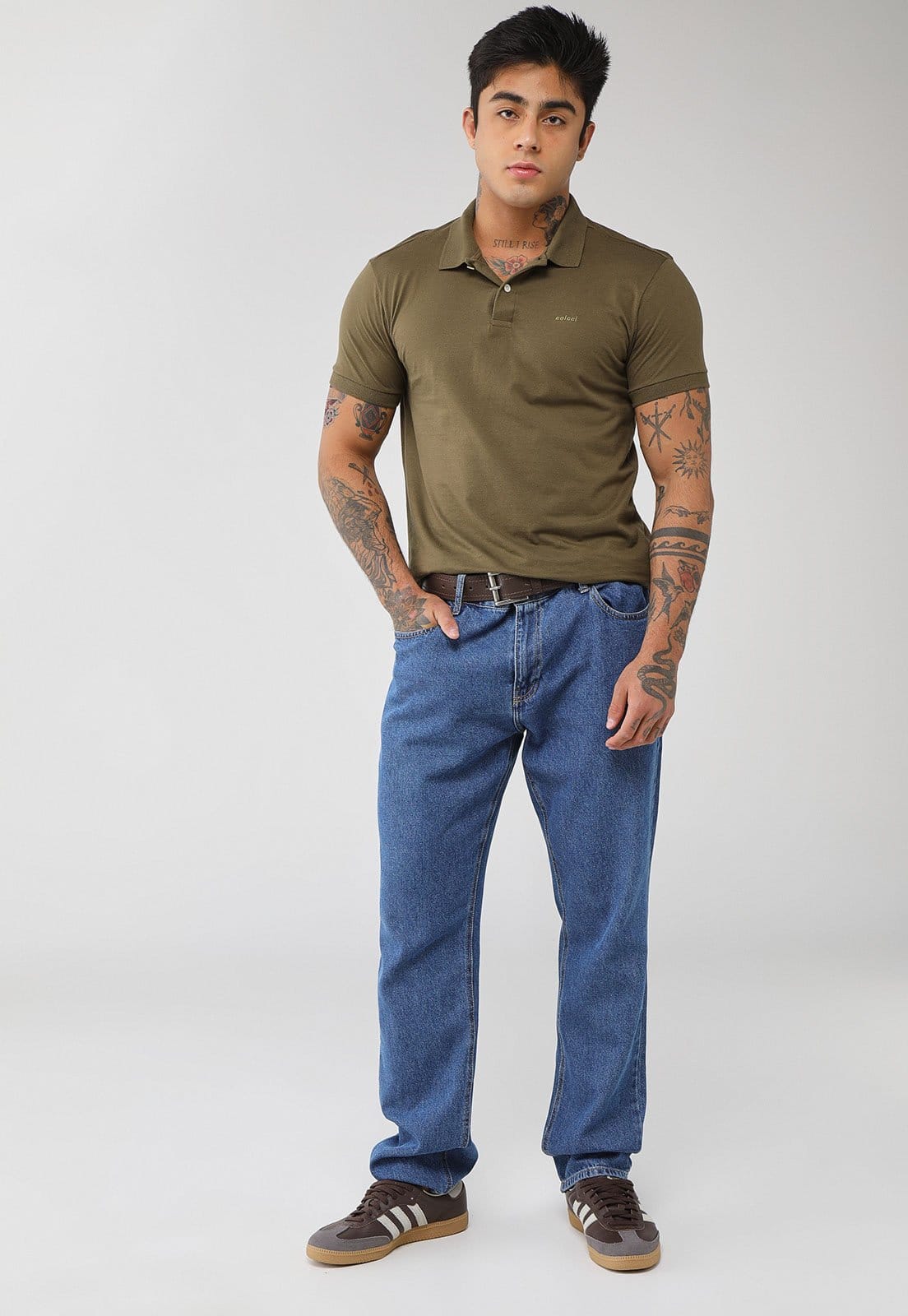 Vista 2 Polo Masculina Colcci Gola Tradicional Oliva Colcci verde