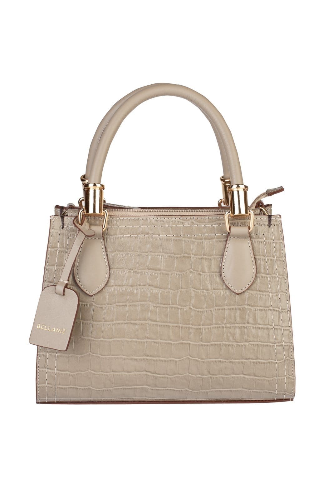 Bolsa Bellaniz Baú De Couro Croco Andressa - Amêndoa