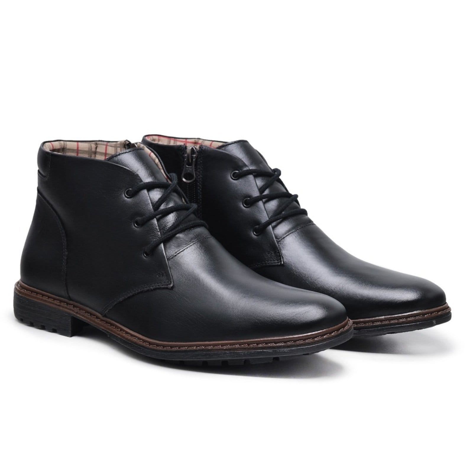 Coturno Masculino Social Casual De Couro Confortável Zíper Lateral