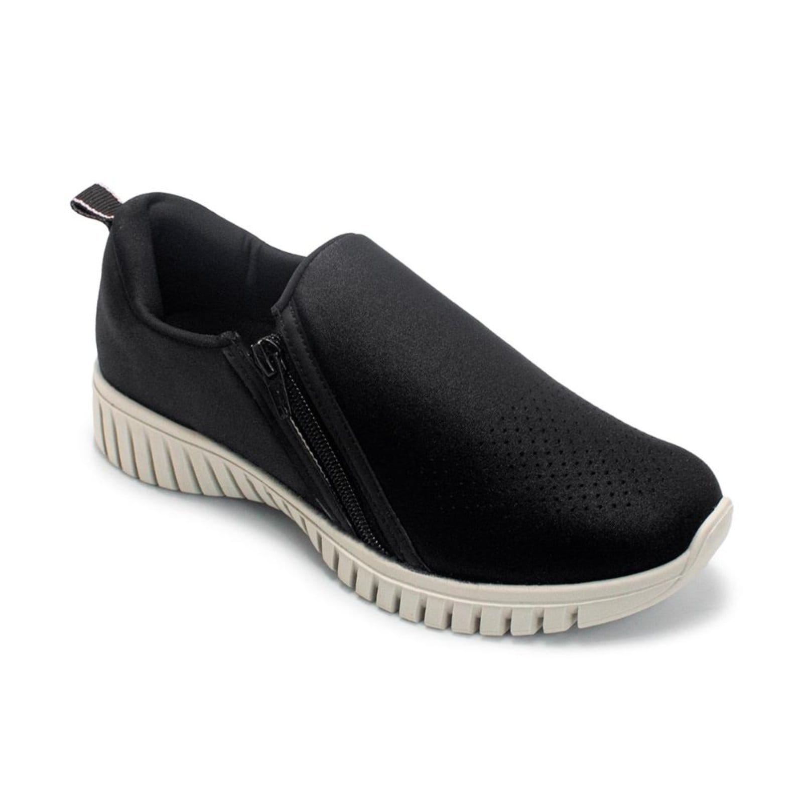 Vista 2 Tênis Usaflex Feminino Slip On Elastano Zíper Casual AE22039 Usaflex preto