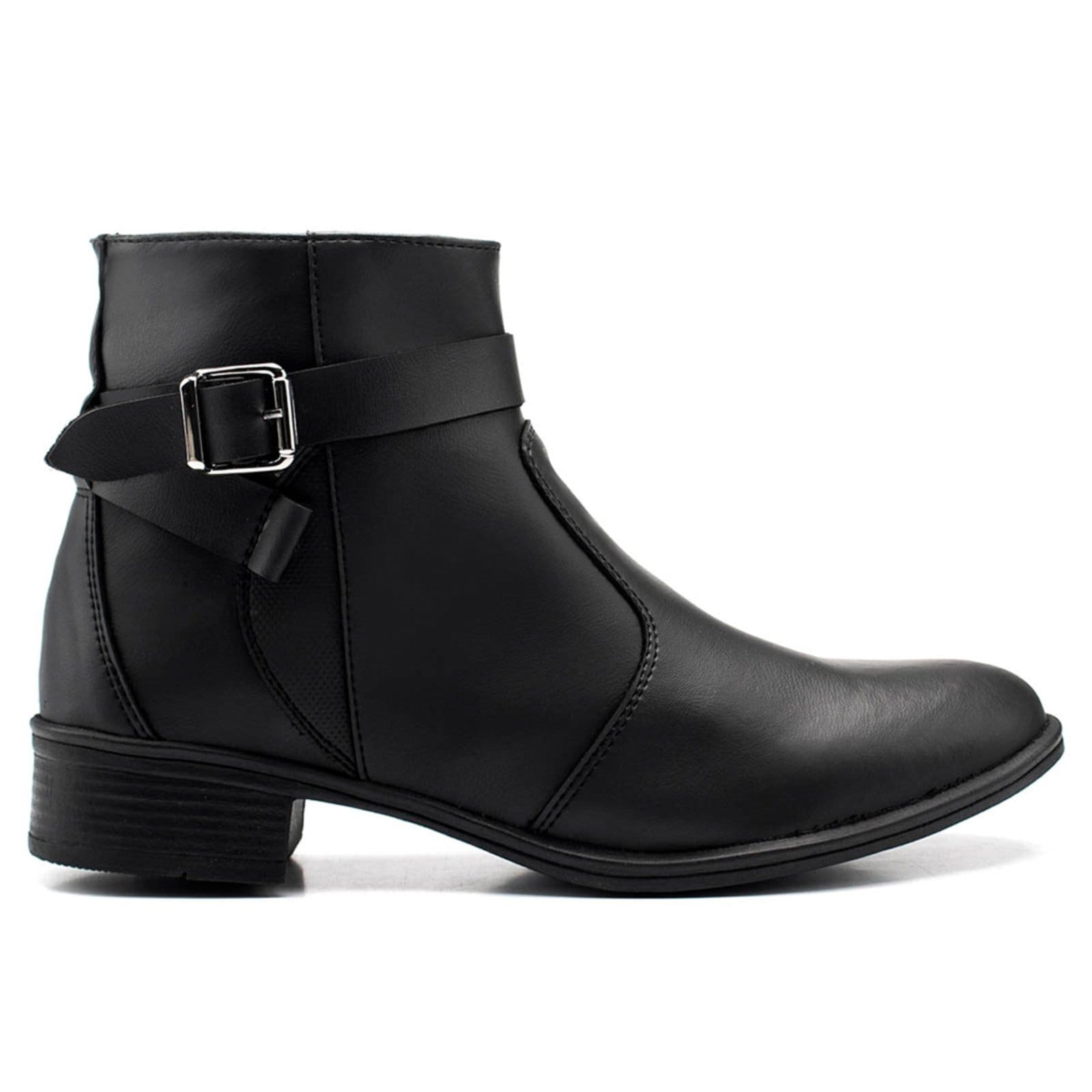 Bota Feminina Cano Curto Coturno Fivela Preta
