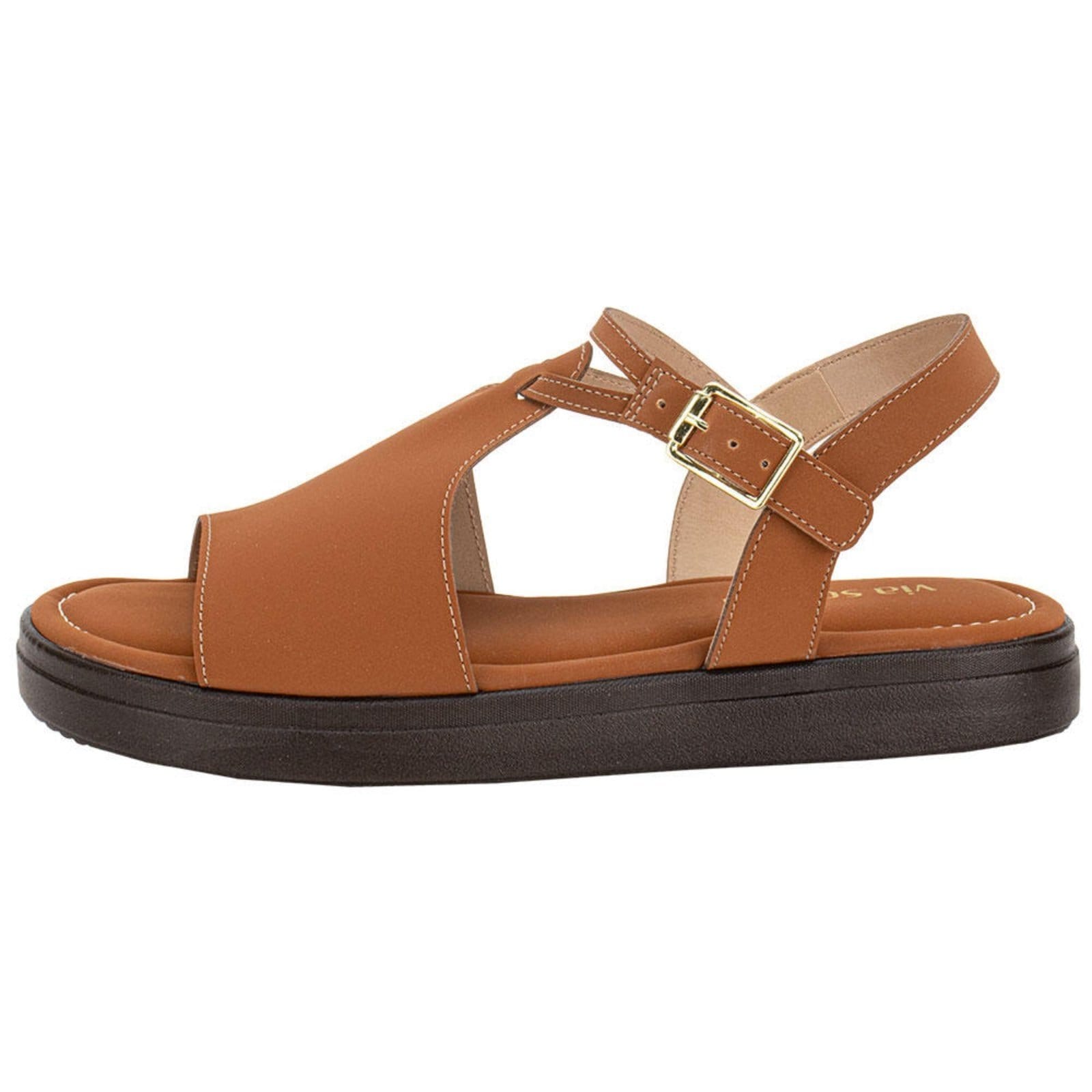 Vista 2 Sandália Feminina Flat Via Scarpa 173718710 3948710 Via Scarpa caramelo