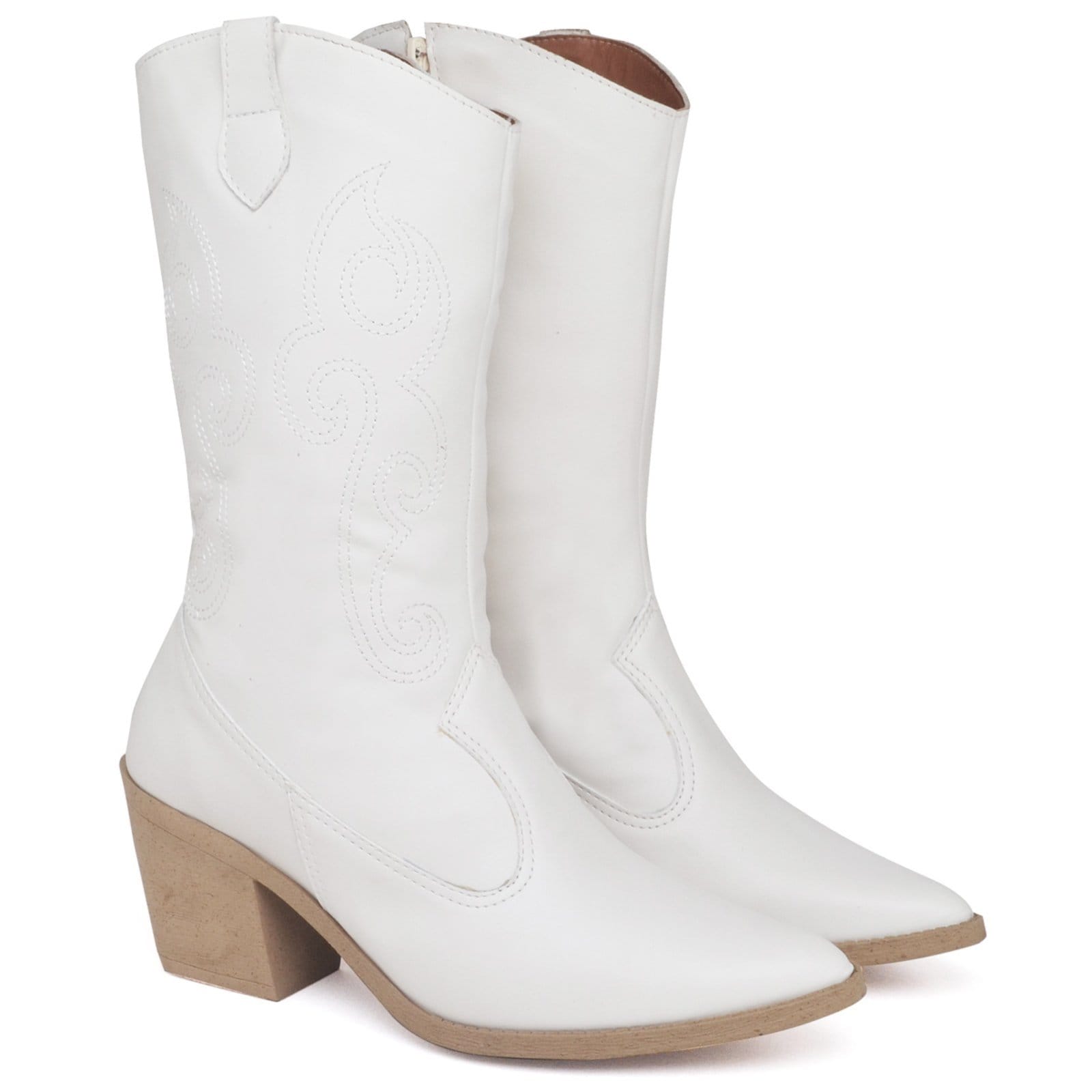Vista principal Bota Feminina Texana Western Country Cano Médio Napa Off White ZAFREM off-white white