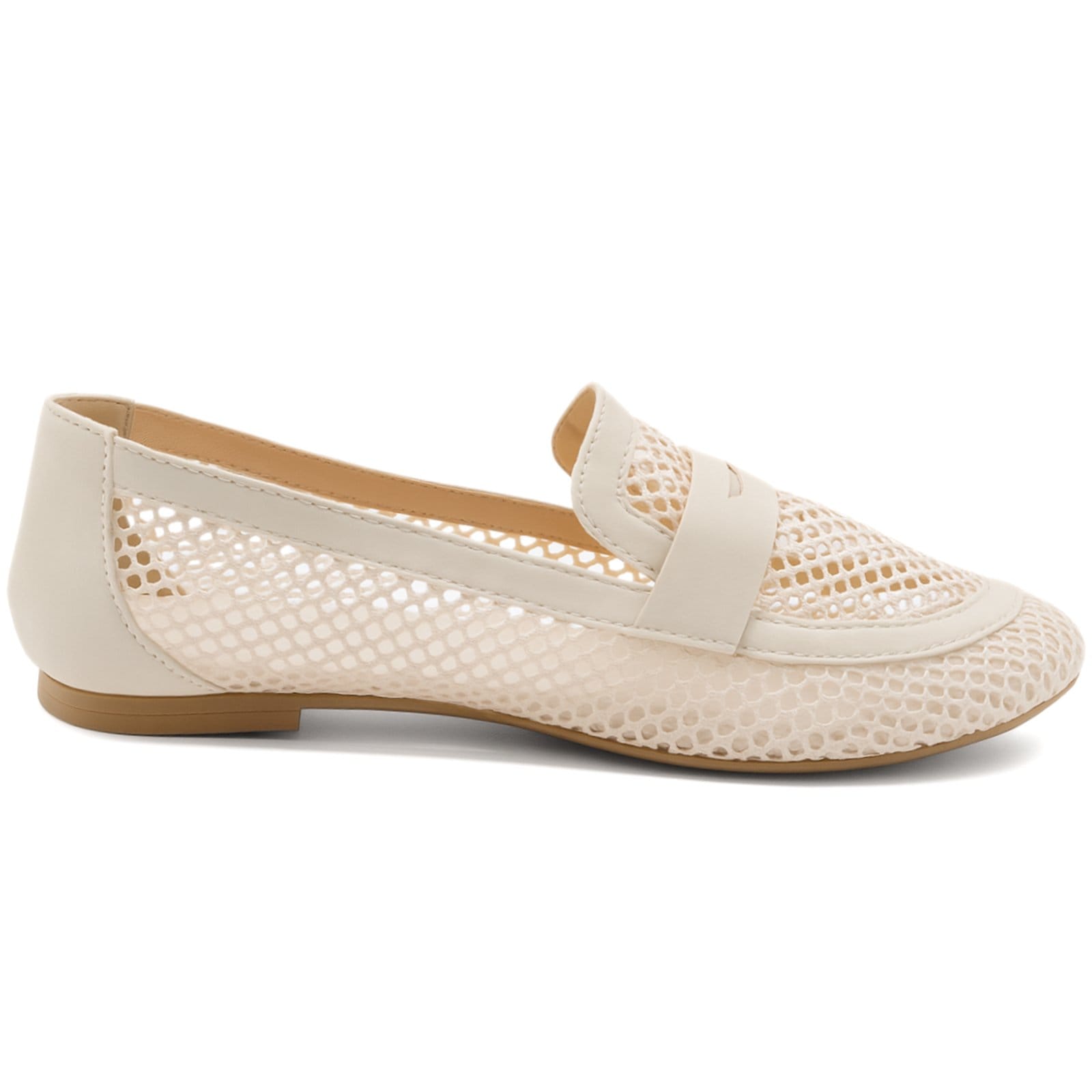 Vista 2 Mocassim Em Redinha Vazado Feminino Sapato Fechado Loafer Off White 5403 Flor da Pele off-white white