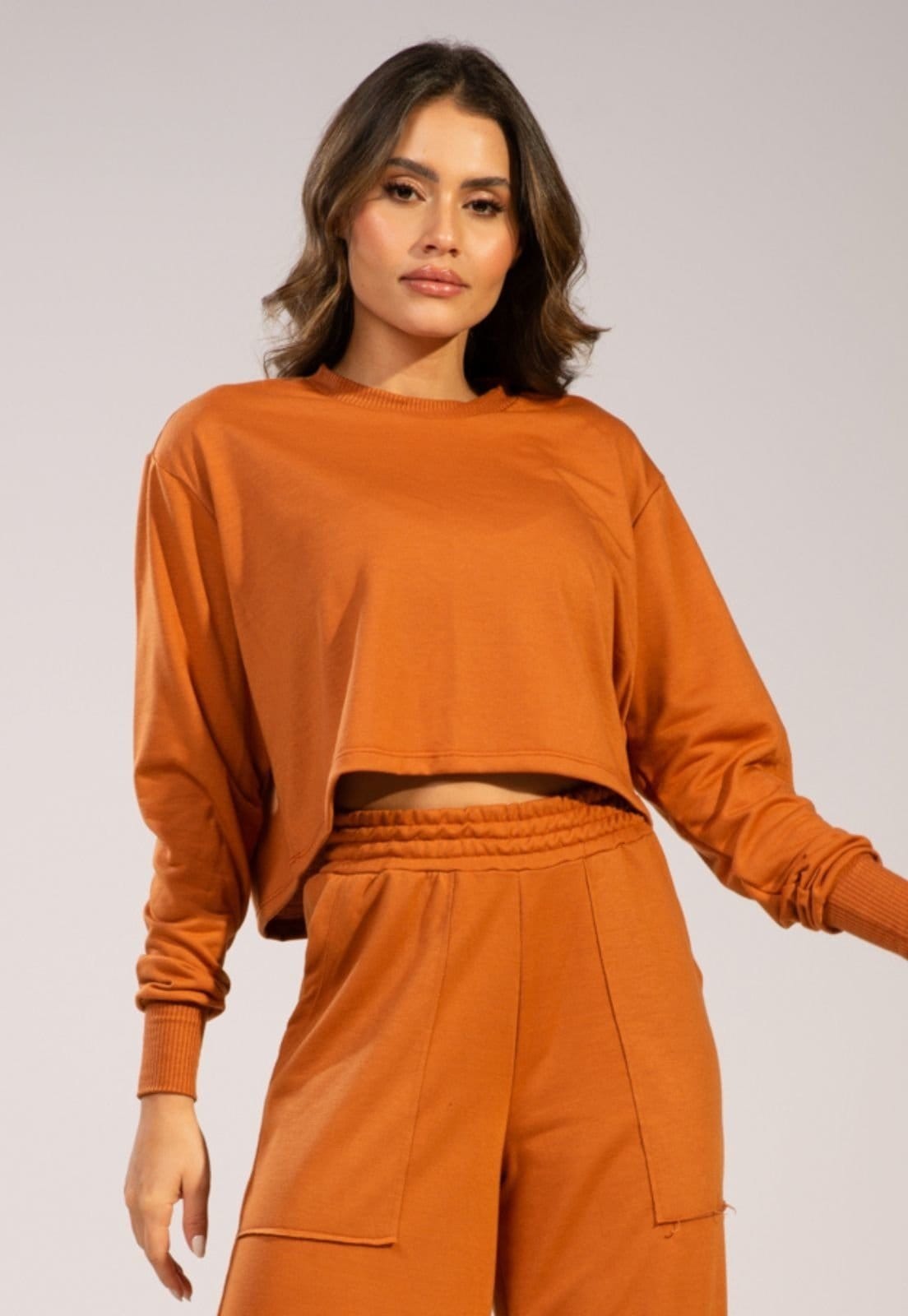 Cropped Blusa Moletinho Vekyo Moda Gringa Manga Longa