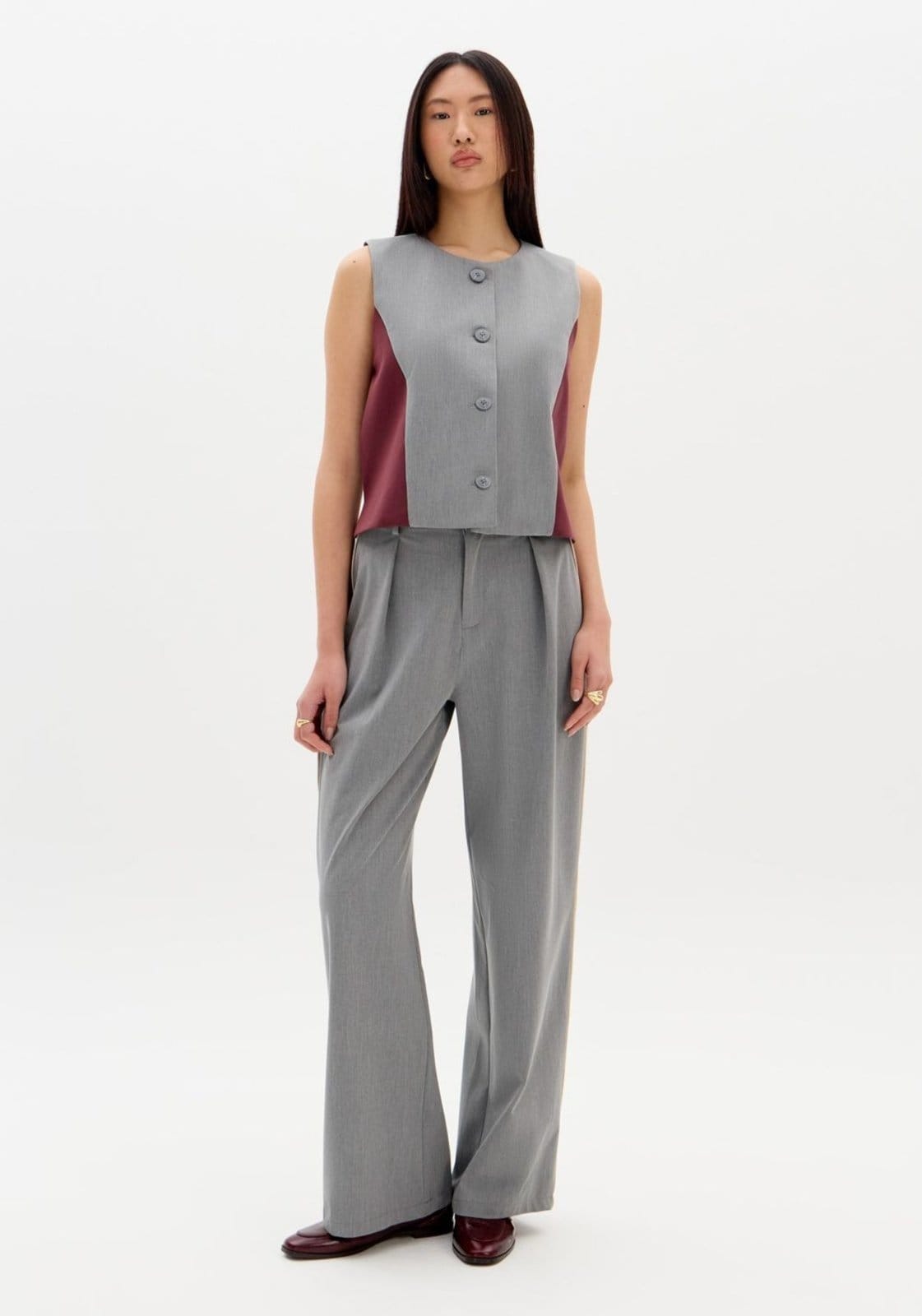 Vista 2 Colete Alfaiataria Curto Bicolor My Favorite Things branco