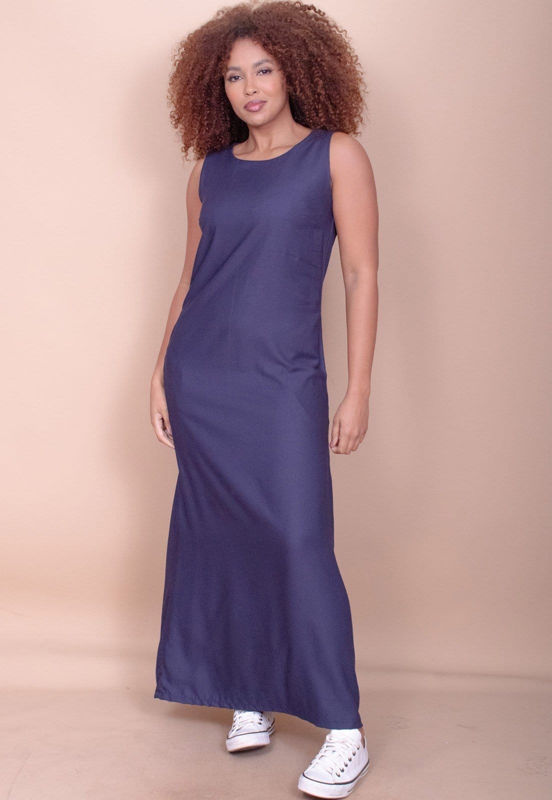 Vestido Longo Cabanafree Plano com Bolso Marinho