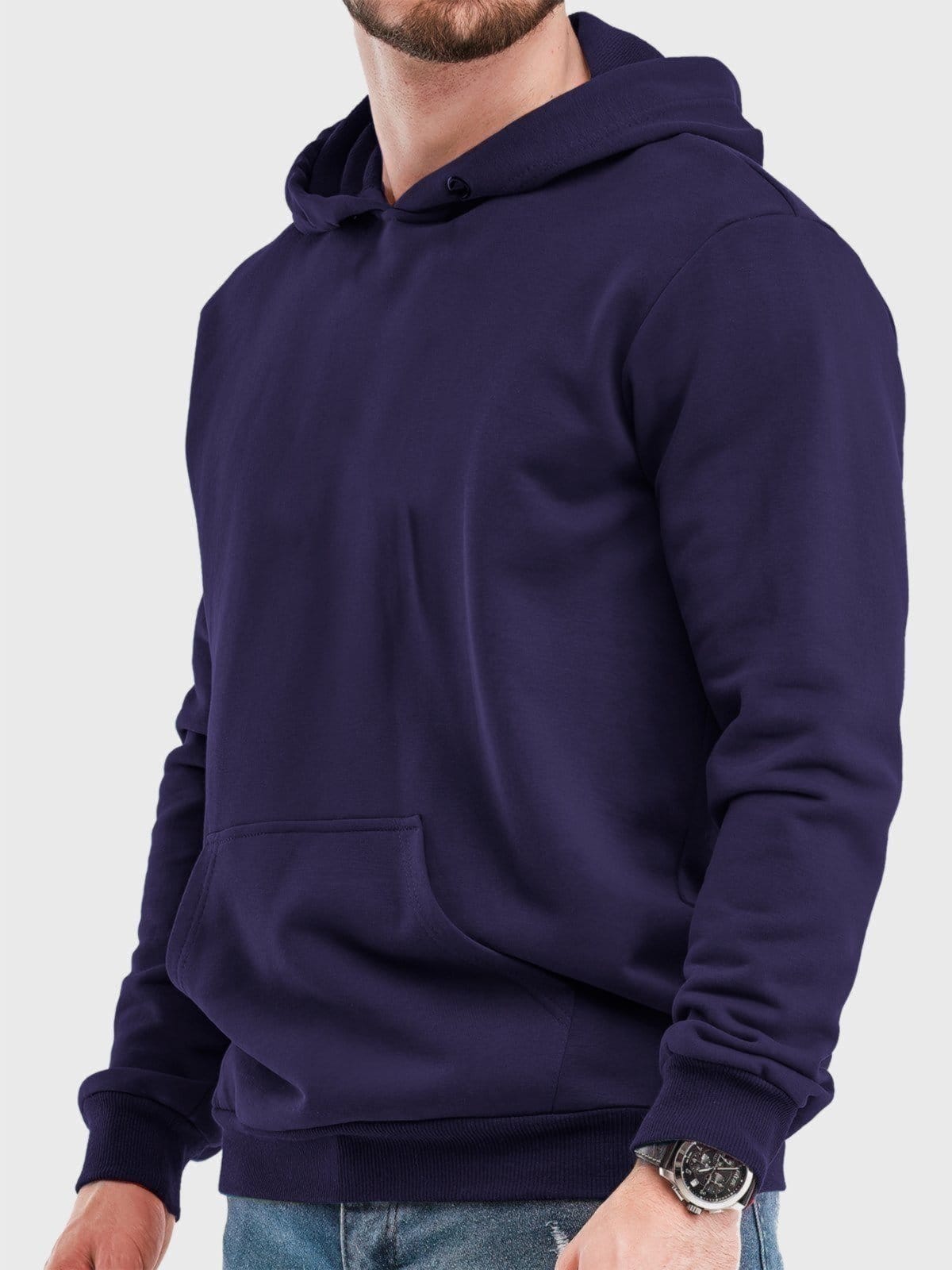 Vista 2 Blusa de Frio Moletom Canguru Masculino Flanelado Benellys Liso Marinho Benellys azul marinho