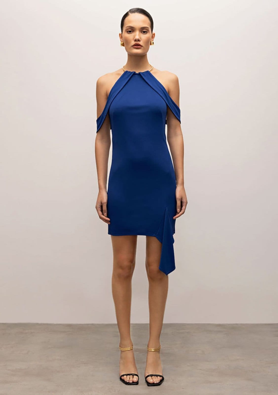 Vista 2 Vestido Iódice Curto Frente Única Detalhe Aviamentos IÓDICE azul