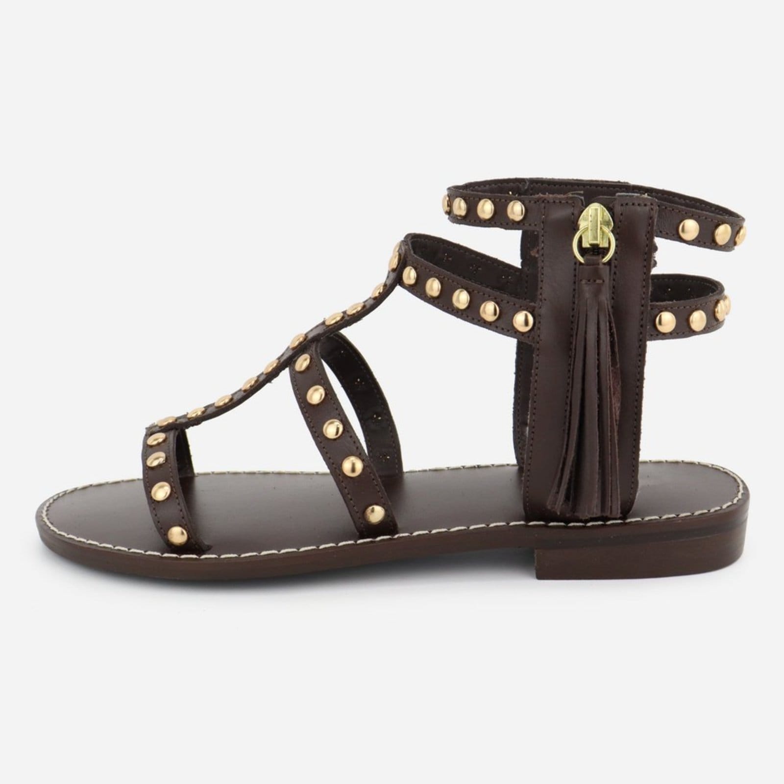 Sandália Zíper Maria Paula Couro Rasteira