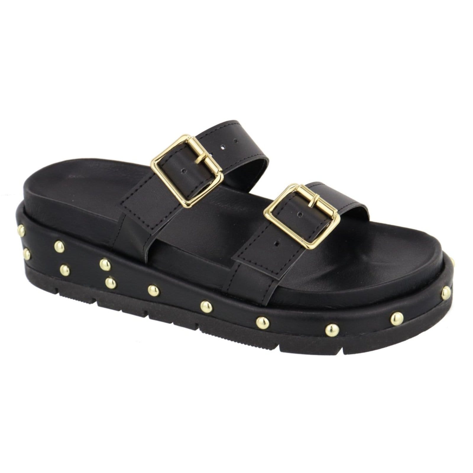 Vista principal Sandália Papete Feminina Sola Alta Fivelas Preta TELLINI STORE preto