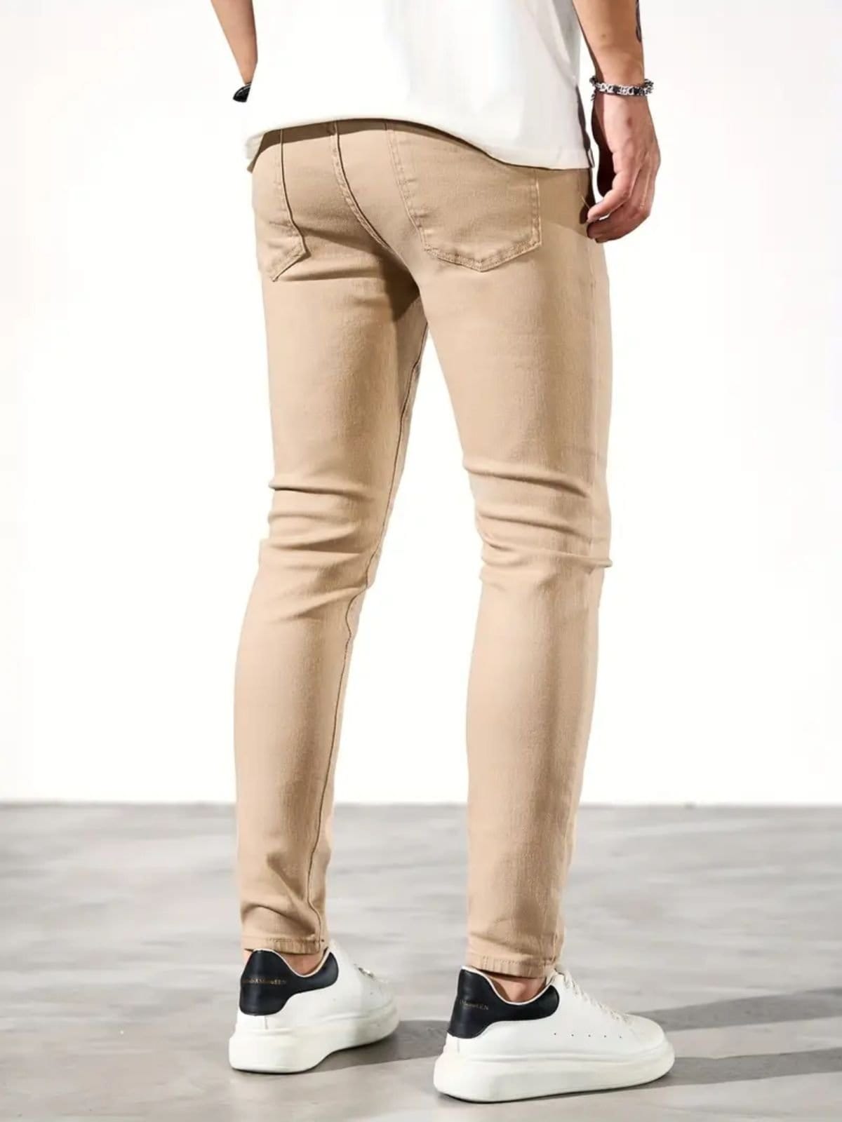 Vista 2 Calça Sarja Masculina Kovali Premium Casual Com Elastano Confortável Bolso-Faca Caqui KOVALI FASHION STORE bege/cáqui caqui