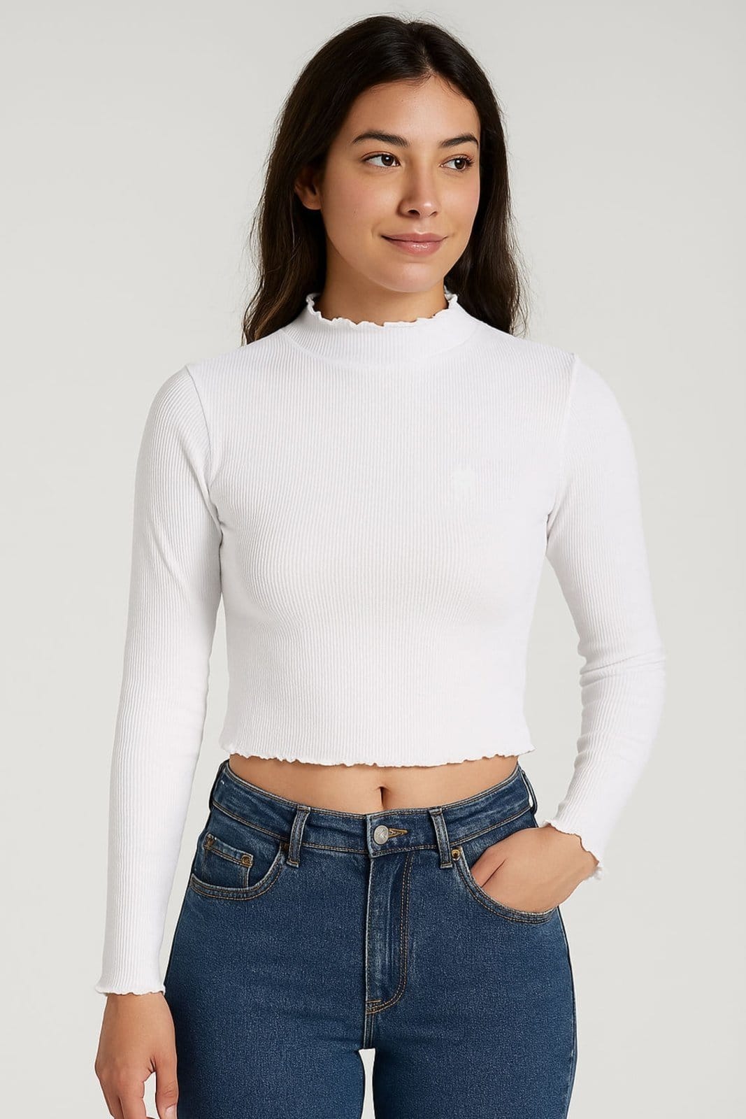 Blusa Tricot Feminina Ribana Gola Alta Polo Wear