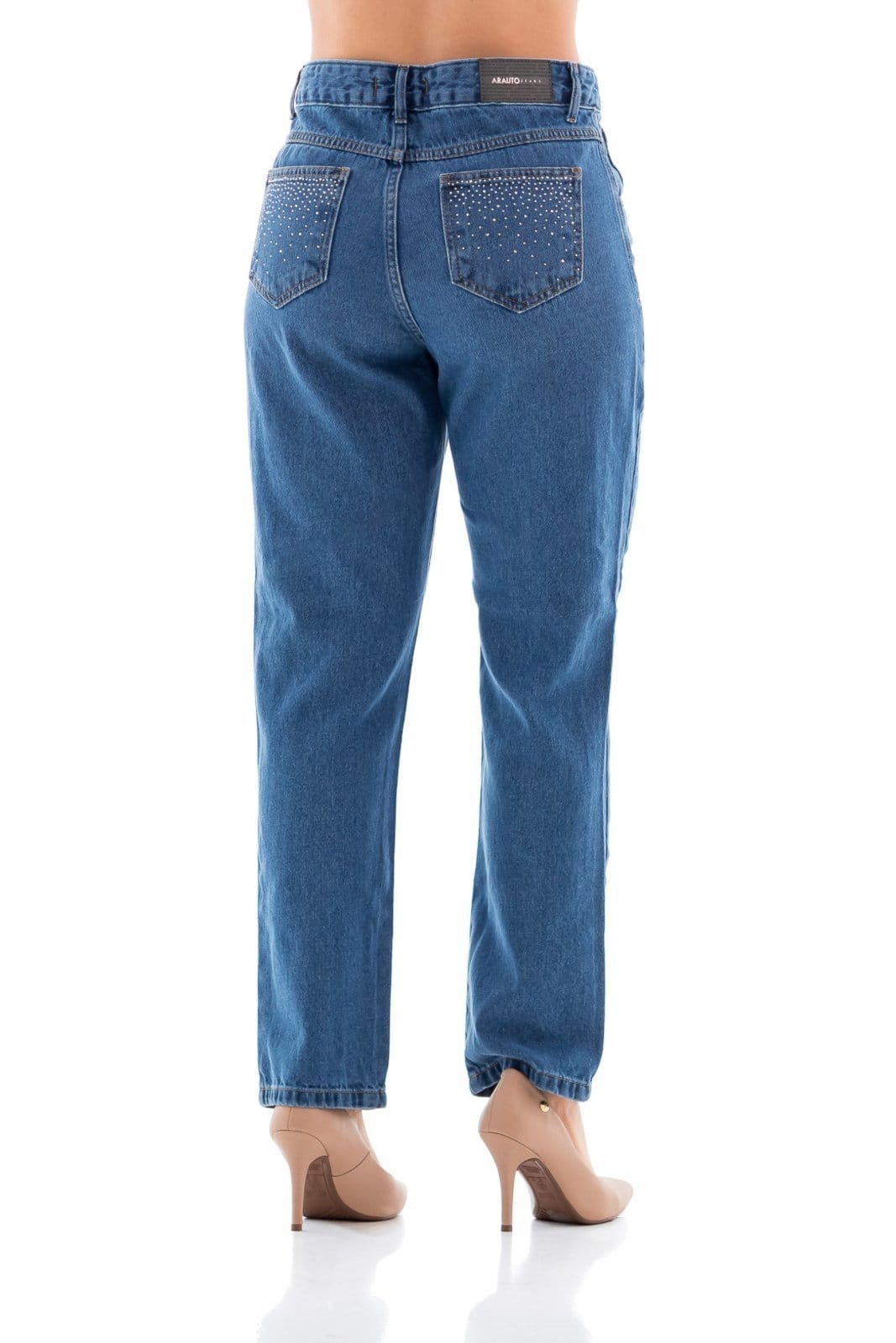 Vista 2 Calça Jeans Feminina Arauto Mom com Strass ARAUTO JEANS azul