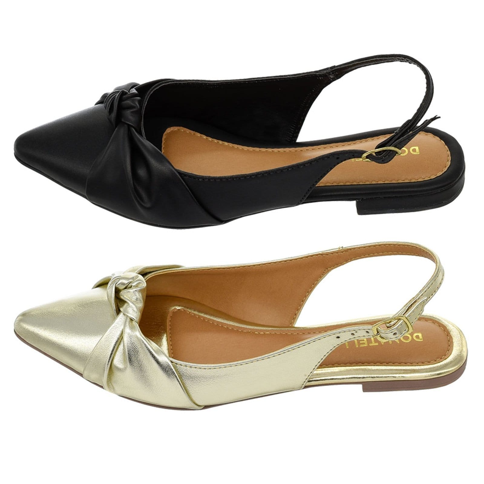 Kit 2 Pares Sapatilha Feminina Bico Fino Mule Slingback CM Calçados Nó e Ouro Light
