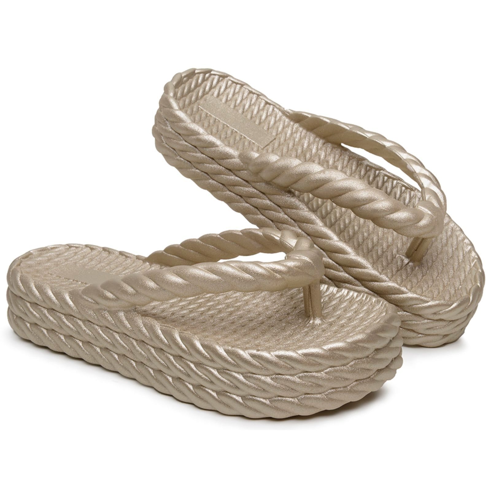 Chinelo Feminino Plataforma A. Andrade Casual Flatform Trançado De Dedo Nuvem Metalizado