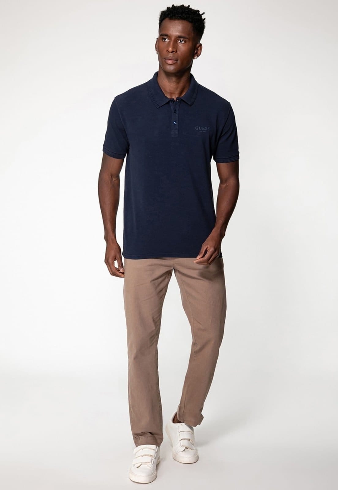 Vista 2 Camisa Polo Guess Silk Relevo Est 1981 Escuro Guess azul