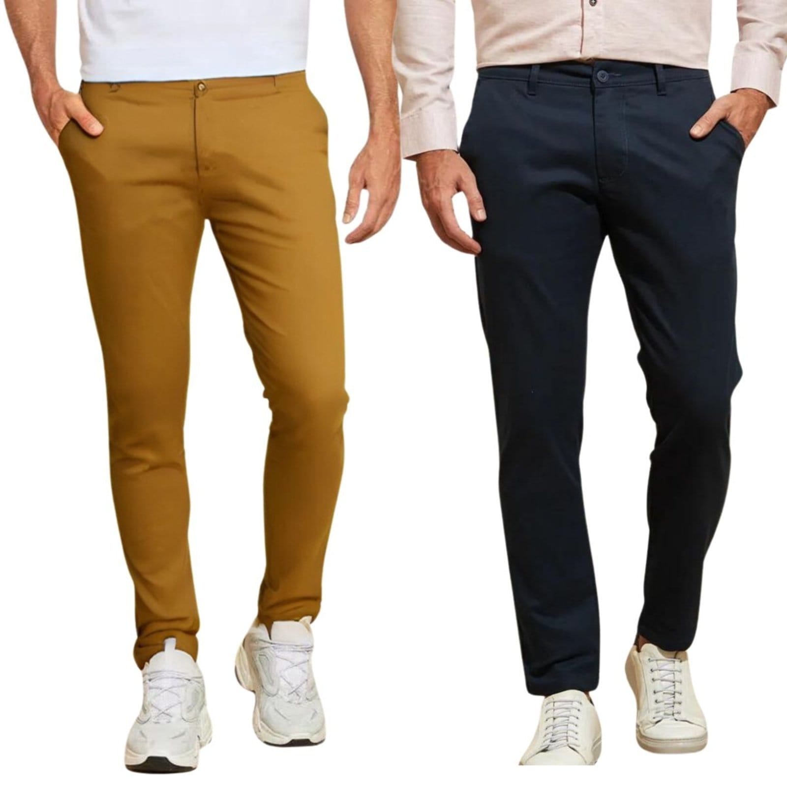 Kit 2 Calças FMF de Sarja Chino Com Bolso Traseiro Embutido Alfaiataria Skinny Marinho e