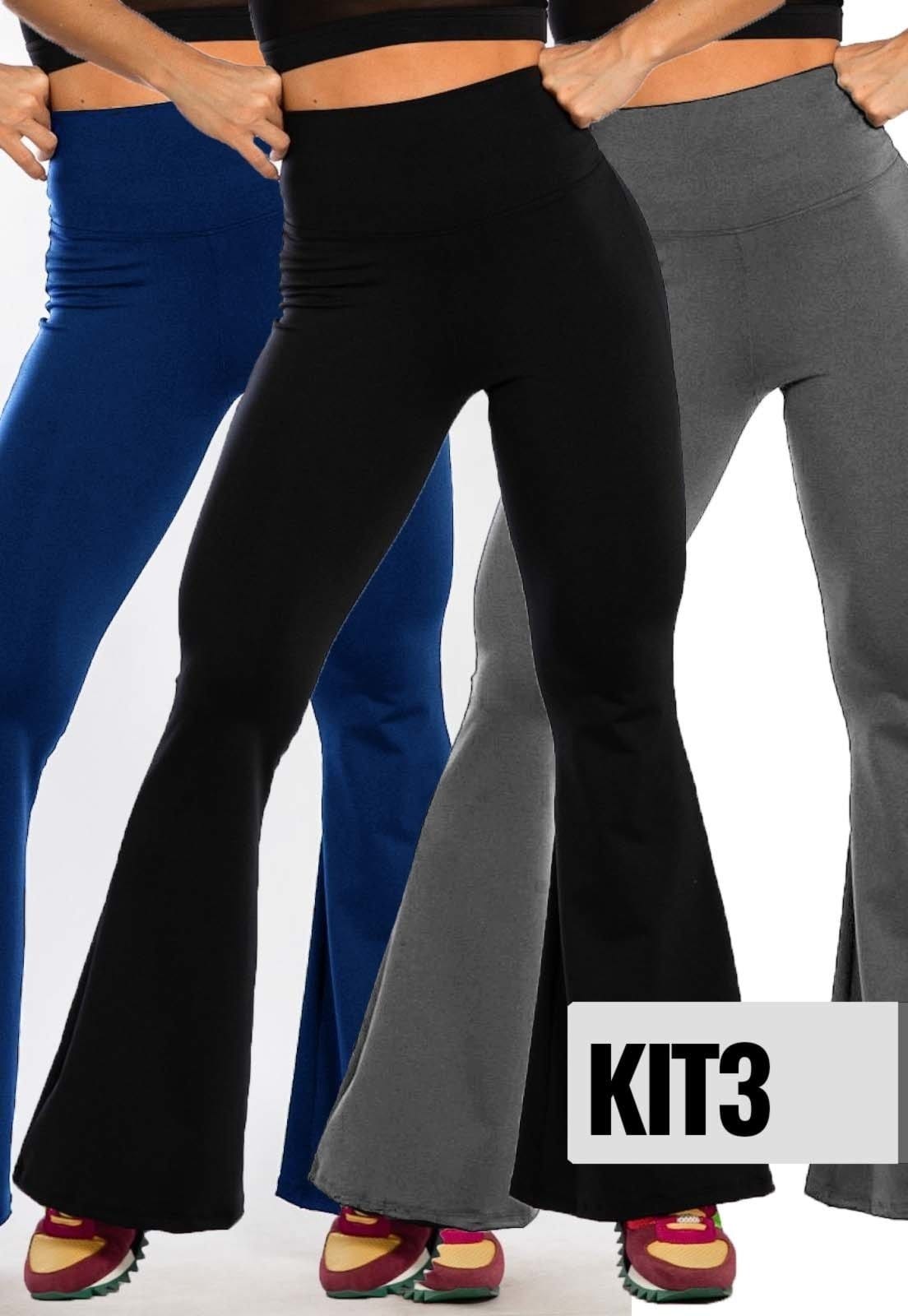 Kit 3 Legging Flare Diluxo Cós Alto Térmica