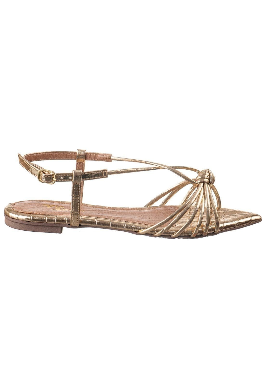 Vista 2 Sandália Rasteira Bico Folha Metalizado Croco Ouro 5122 VIA BIRIGUI dourado
