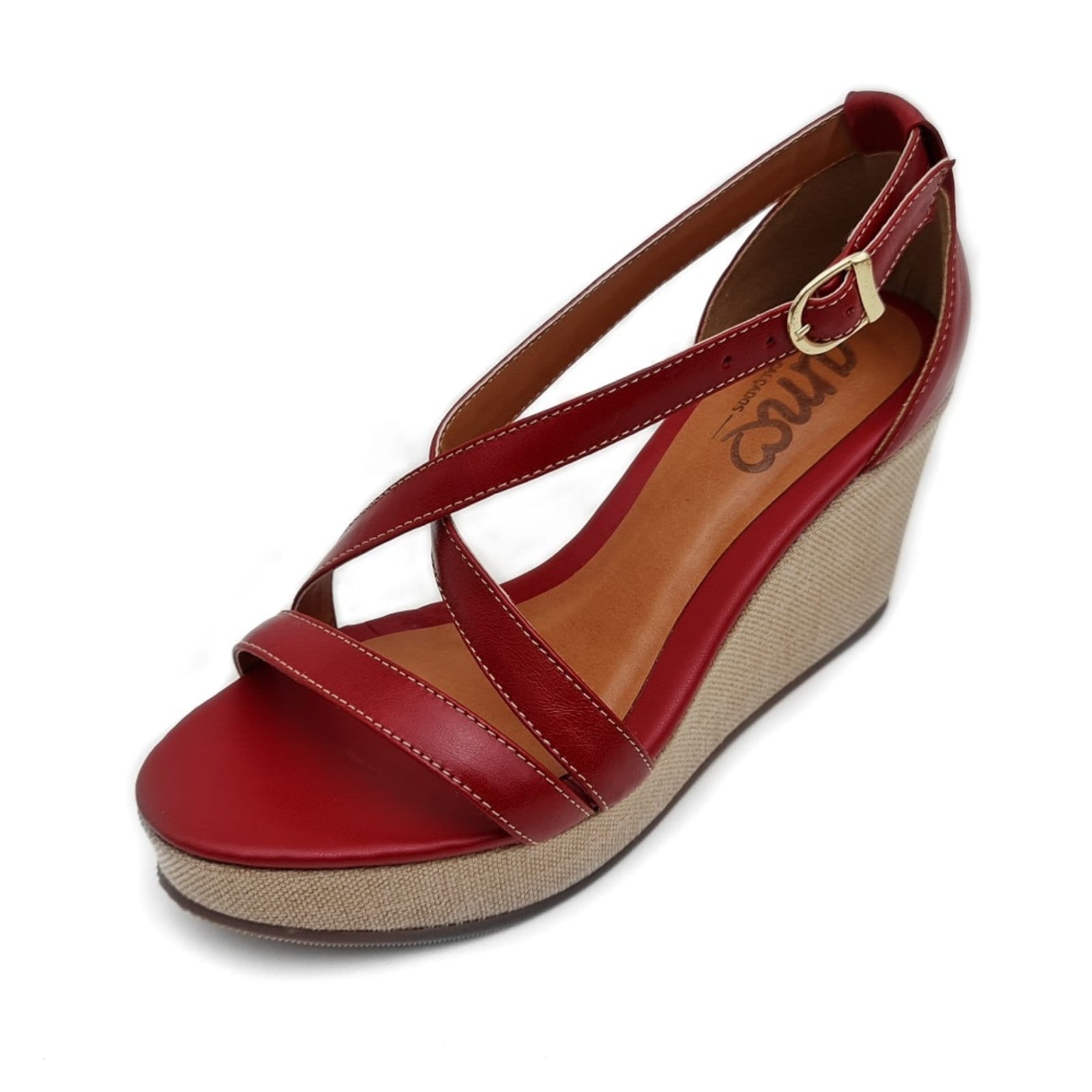 Sandália Anabela em Couro Amo Calçados Itália Vermelha